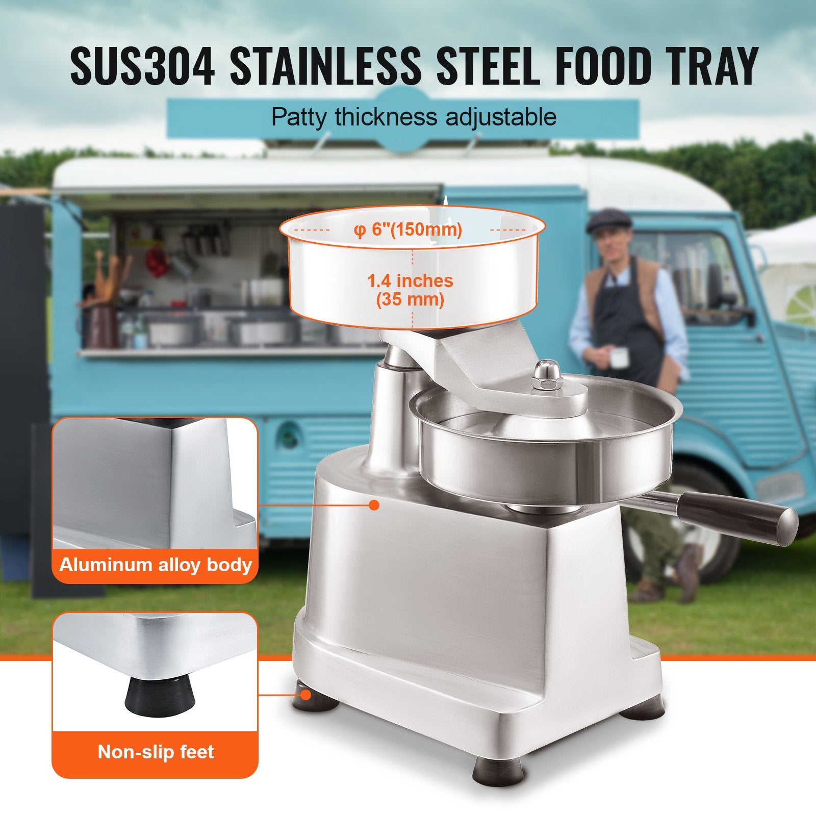 Food Storage: VEVOR Commercial Burger Patty Maker, 150mm Hamburger Beef Patty Maker, Heavy Duty Food-Grade Stainless Steel Bowl Burger Press Machine, Kitchen Meat Forming Processor with 1000 Pcs Patty Papers