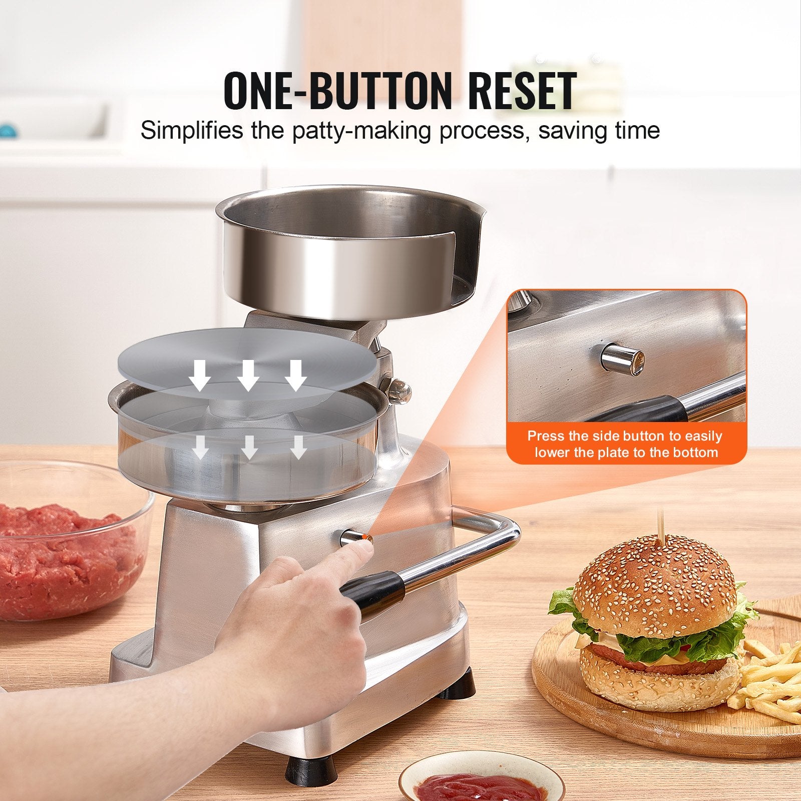 Food Storage: VEVOR Commercial Burger Patty Maker, 150mm Hamburger Beef Patty Maker, Heavy Duty Food-Grade Stainless Steel Bowl Burger Press Machine, Kitchen Meat Forming Processor with 1000 Pcs Patty Papers
