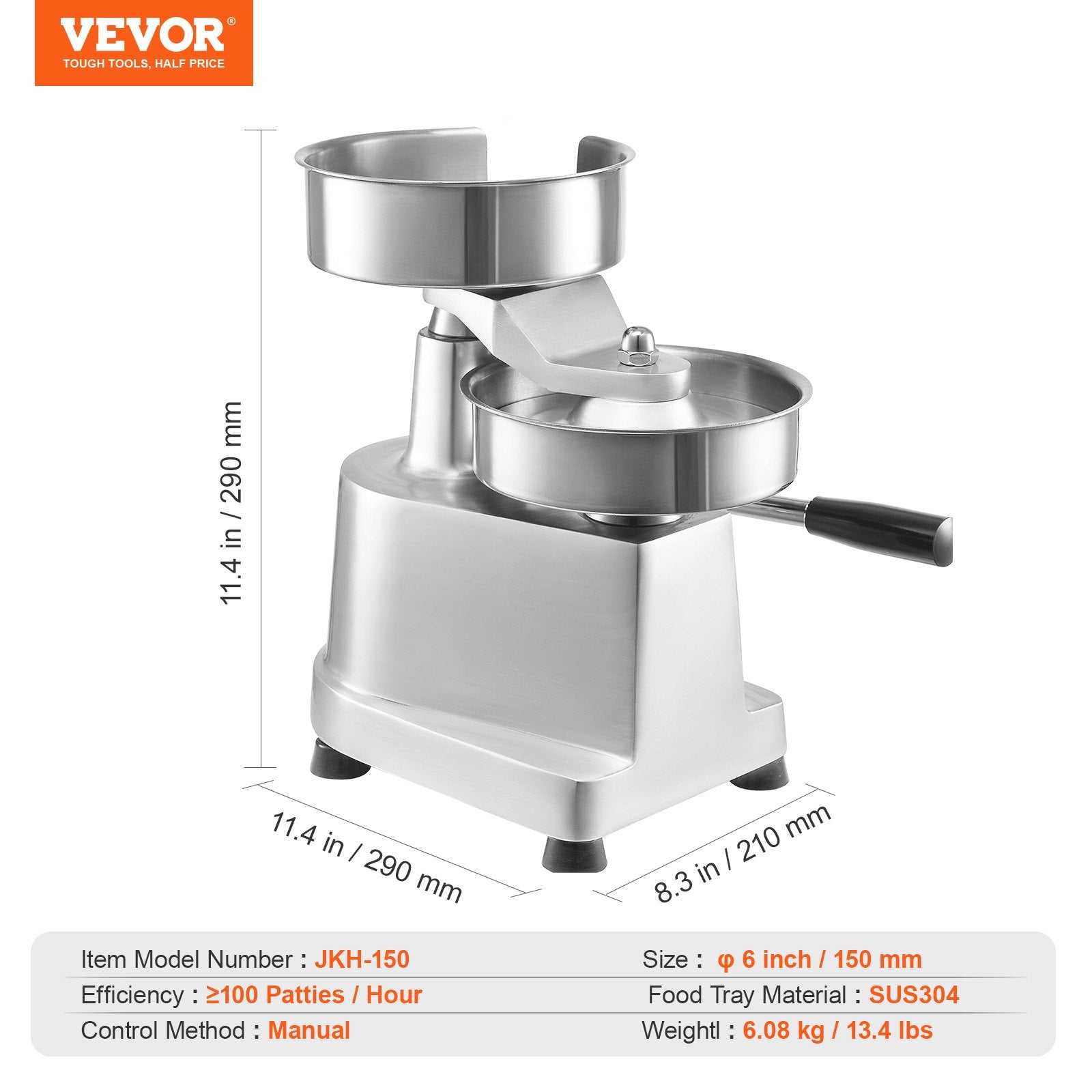 Food Storage: VEVOR Commercial Burger Patty Maker, 150mm Hamburger Beef Patty Maker, Heavy Duty Food-Grade Stainless Steel Bowl Burger Press Machine, Kitchen Meat Forming Processor with 1000 Pcs Patty Papers