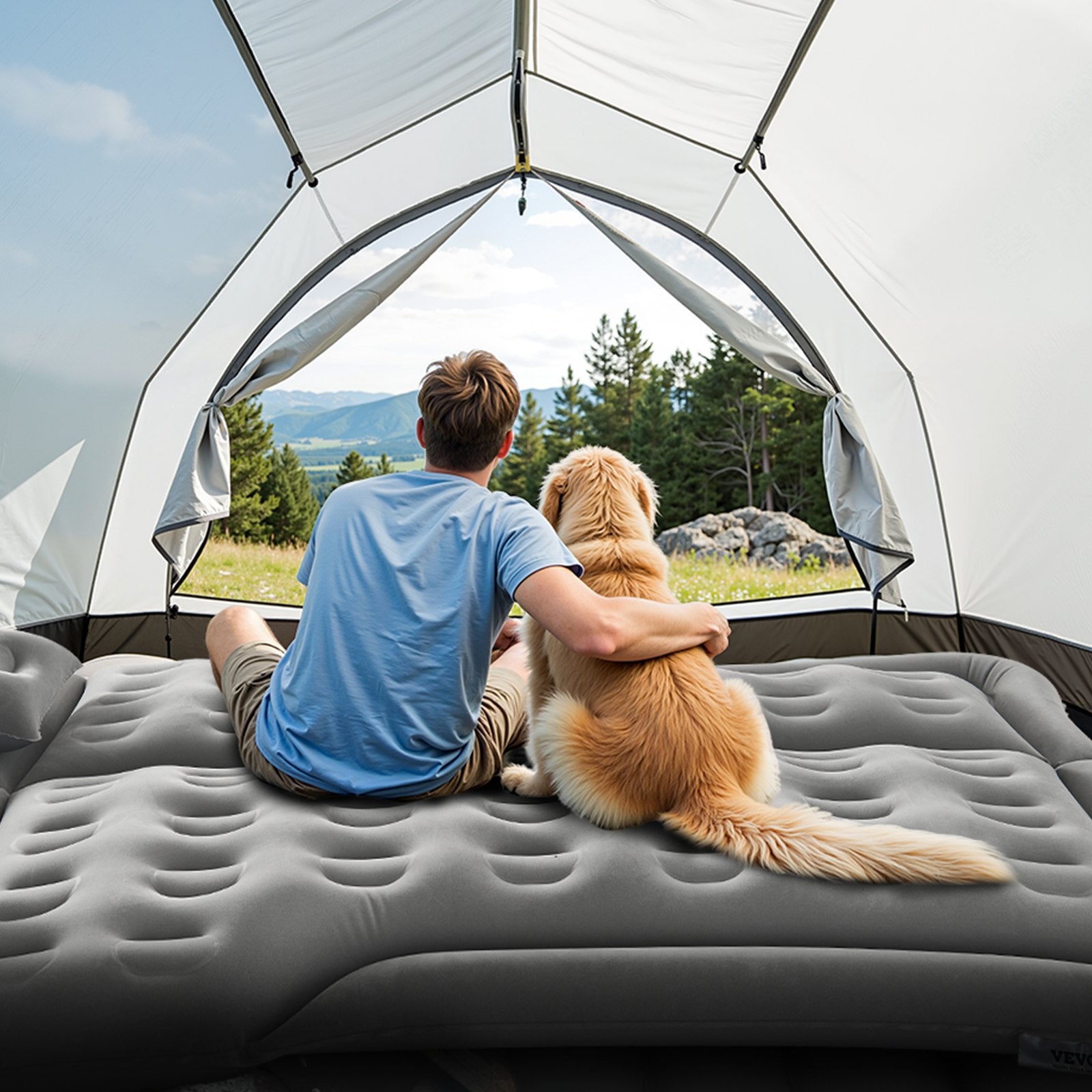 Car Air Mattress, Inflatable Car Camping Mattress, Flocking Thickened Travel Beds, Comfortable and Durable Portable Sleeping Pad with Air Pump, Nozzle, Carry Bag, Fits Most SUV MPV Sedan, Gray