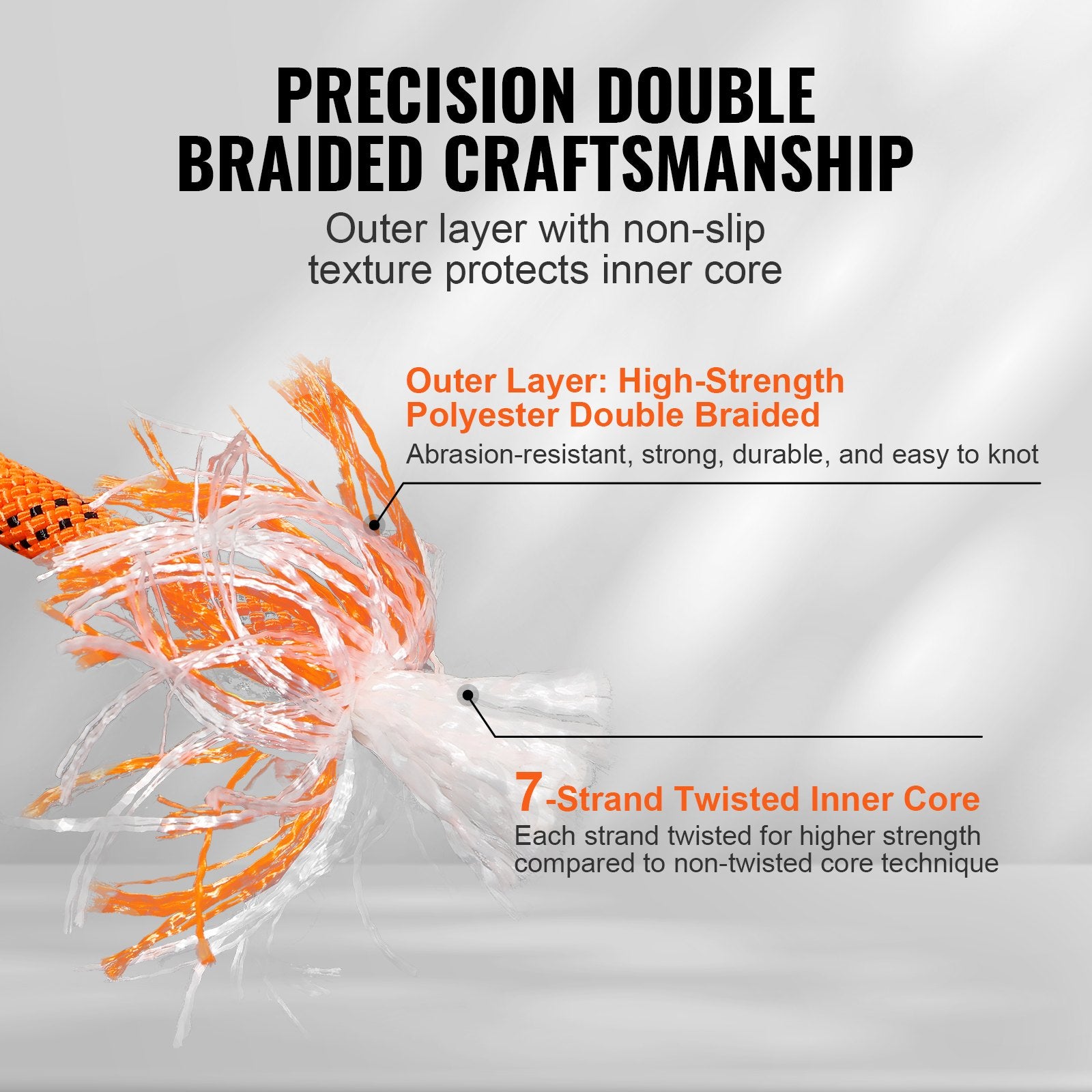 Gym Equipment & Accessories: VEVOR Double Braided Polyester Rope, 12.7 mm x 36.57 m, 48 Strands, 35.58kN Breaking Strength Outdoor Climbing Rope, Arborist Rigging Rope for Rock Hiking Camping Swing Rappelling Rescue, Orange/Black