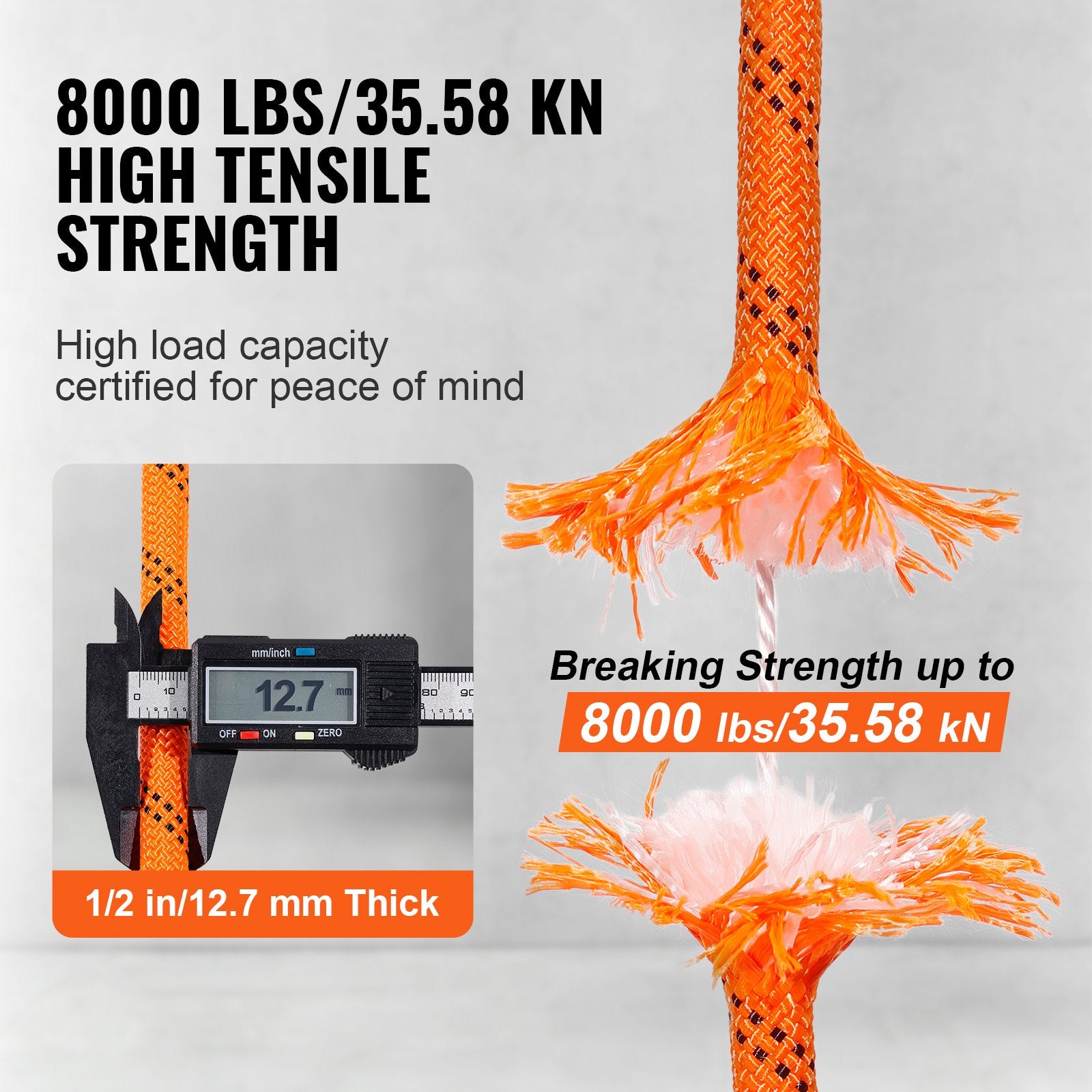 Gym Equipment & Accessories: VEVOR Double Braided Polyester Rope, 12.7 mm x 36.57 m, 48 Strands, 35.58kN Breaking Strength Outdoor Climbing Rope, Arborist Rigging Rope for Rock Hiking Camping Swing Rappelling Rescue, Orange/Black