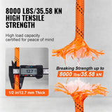Gym Equipment & Accessories: VEVOR Double Braided Polyester Rope, 12.7 mm x 36.57 m, 48 Strands, 35.58kN Breaking Strength Outdoor Climbing Rope, Arborist Rigging Rope for Rock Hiking Camping Swing Rappelling Rescue, Orange/Black
