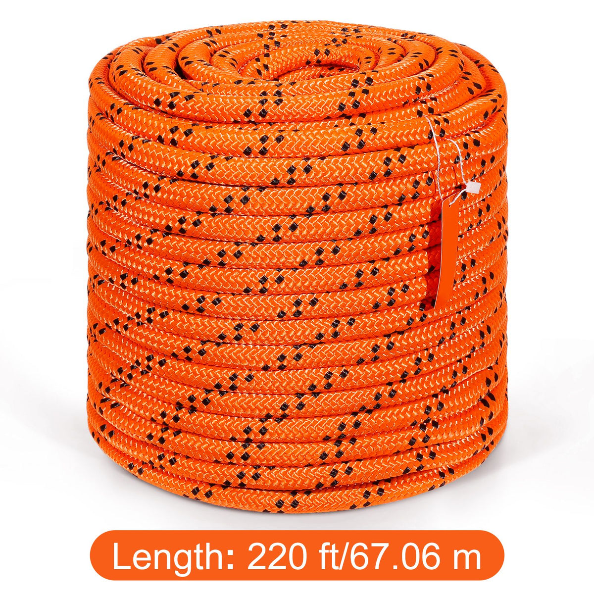 Double Braided Polyester Rope, 19 mm x 67.06 m, 24 Strands, 88.96kN Breaking Strength Outdoor Climbing Rope, Arborist Rigging Rope for Rock Hiking Camping Swing Rappelling Rescue, Orange/Black
