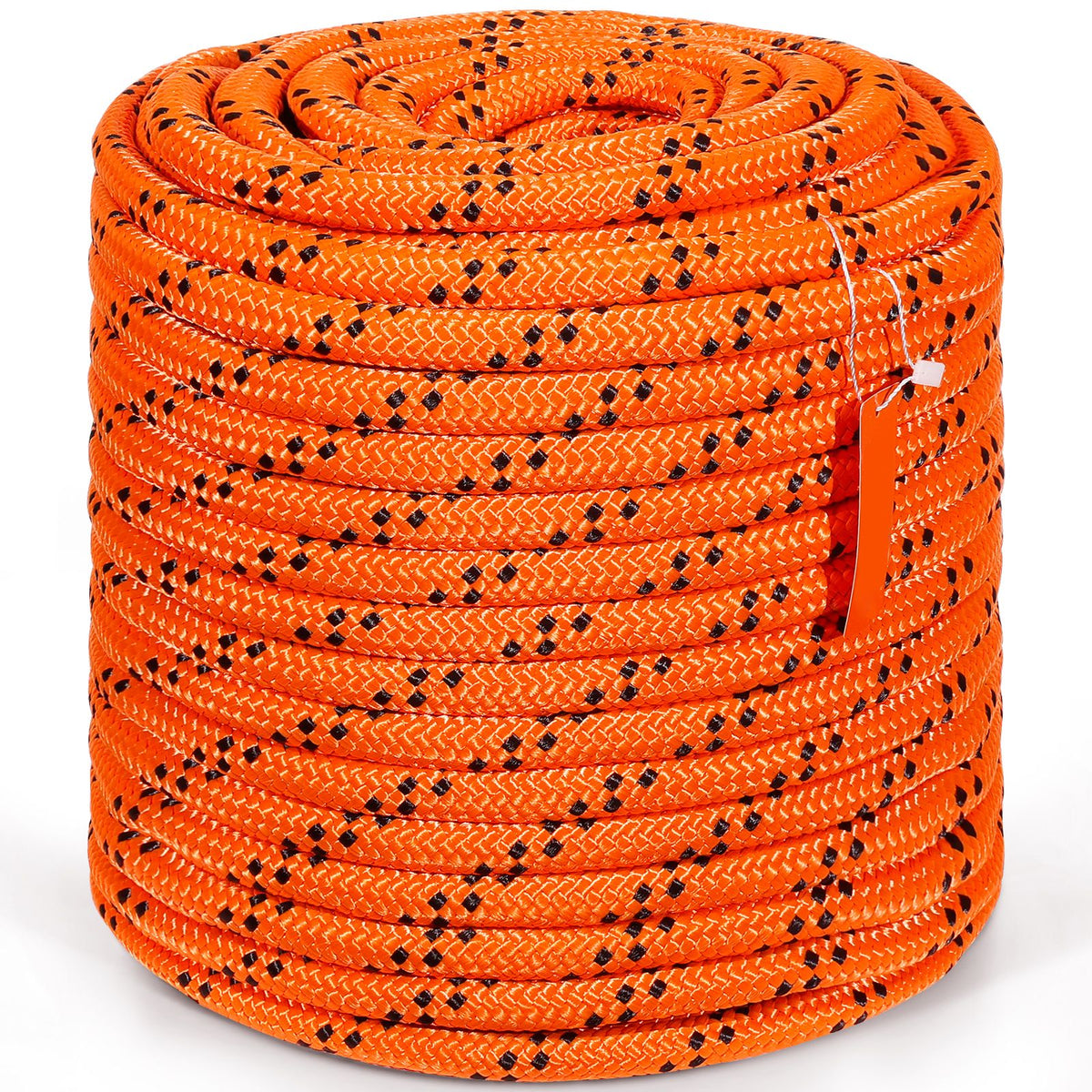 Double Braided Polyester Rope, 19 mm x 67.06 m, 24 Strands, 88.96kN Breaking Strength Outdoor Climbing Rope, Arborist Rigging Rope for Rock Hiking Camping Swing Rappelling Rescue, Orange/Black