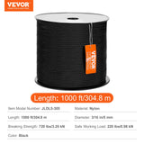 Gym Equipment & Accessories: VEVOR Braided Nylon Rope, 5 mm x 304.8 m, 32 Strands, 3.20kN Breaking Strength Outdoor Climbing Rope, Arborist Tree Climbing Rigging Rope Ideal for Rock Hiking Camping Swing Rappelling Rescue, Black
