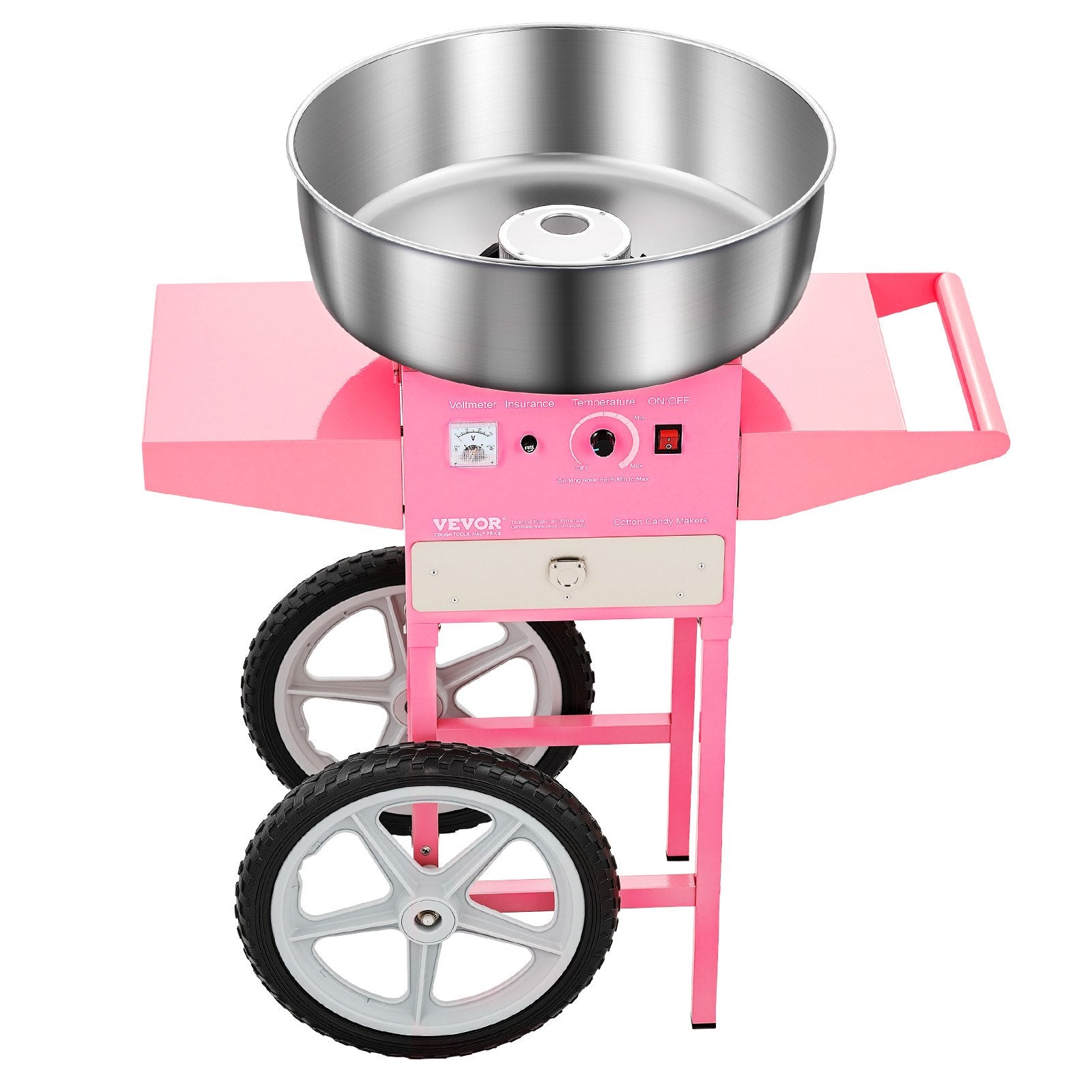 Food Storage: VEVOR Electric Cotton Candy Machine with Cart, 1000W Commercial Candy Floss Maker with 52cm in Stainless Steel Bowl, Sugar Scoop, and Drawer, Easy to Use, for Home, Kids Birthday, Family Party, Pink