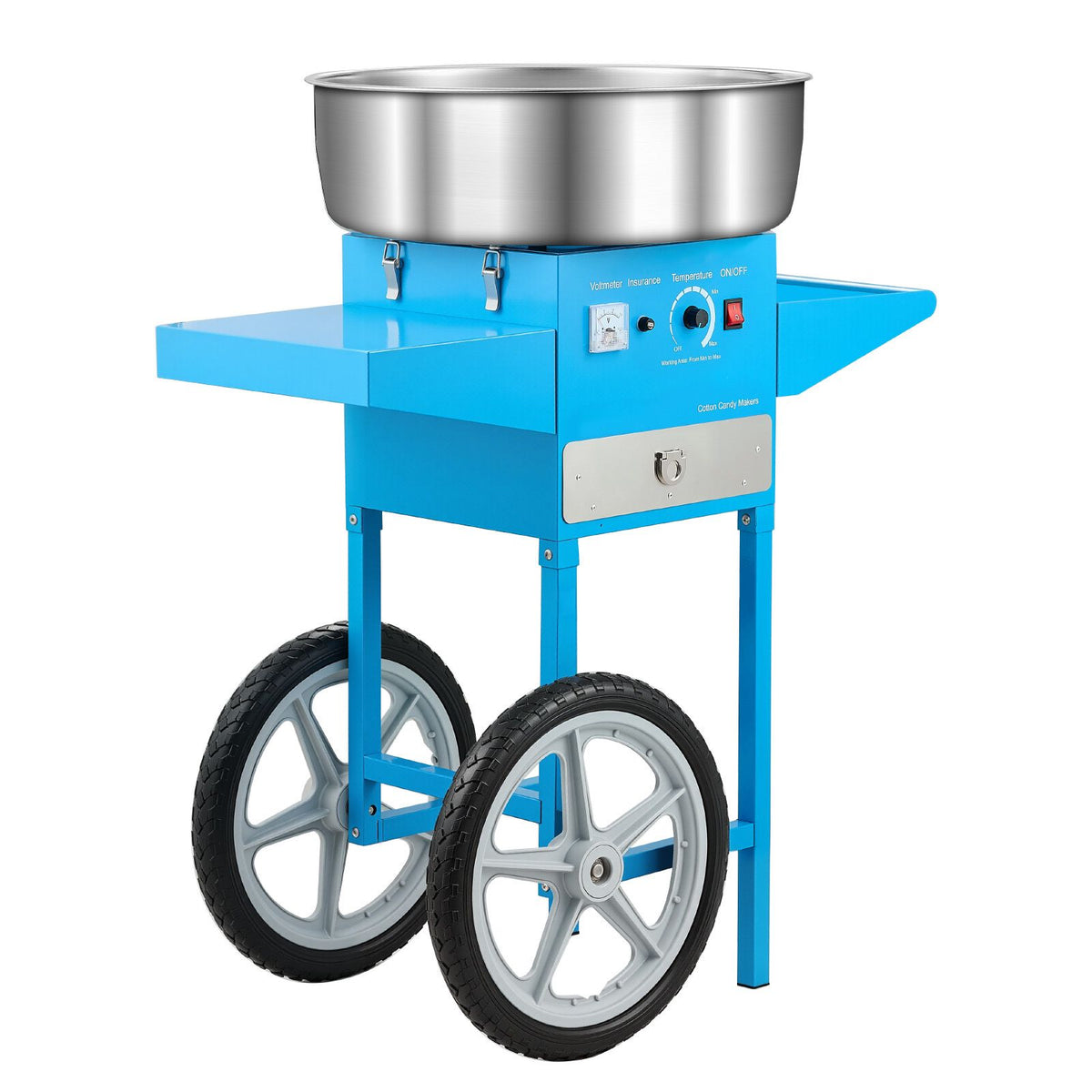 Electric Cotton Candy Machine with Cart, 1000W Commercial Candy Floss Maker with 52cm Stainless Steel Bowl, Sugar Scoop, and Drawer, Easy to Use, for Home, Kids Birthday, Family Party, Blue