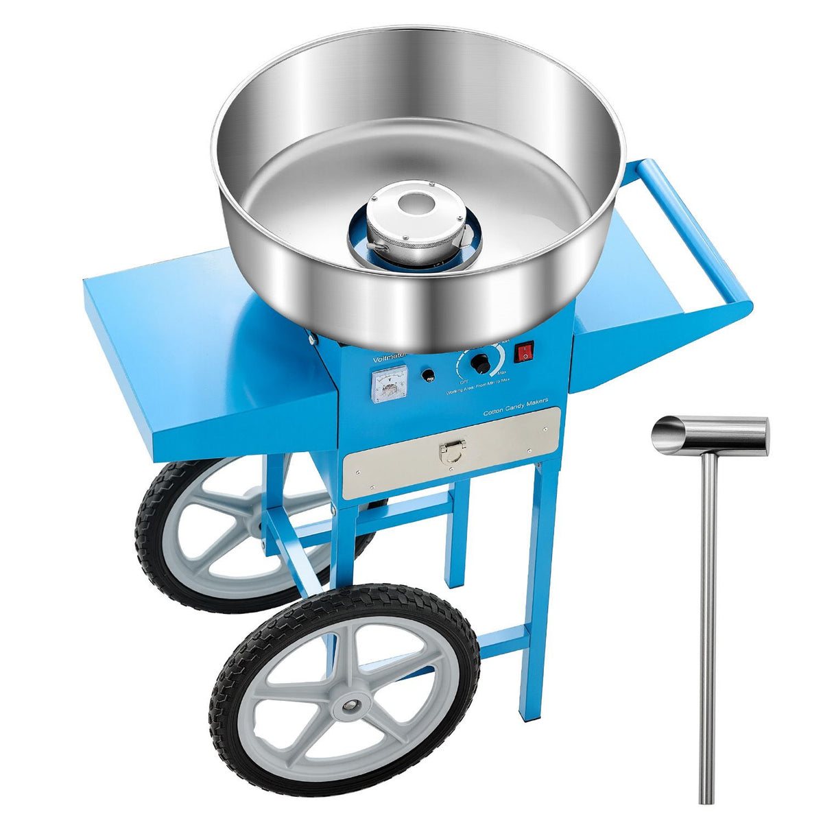 Electric Cotton Candy Machine with Cart, 1000W Commercial Candy Floss Maker with 52cm Stainless Steel Bowl, Sugar Scoop, and Drawer, Easy to Use, for Home, Kids Birthday, Family Party, Blue