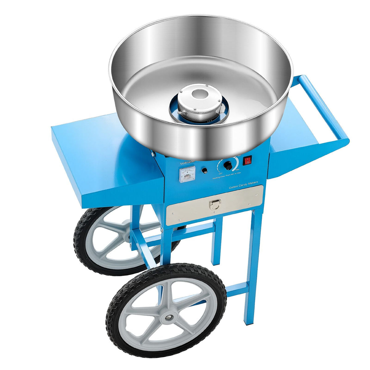 Electric Cotton Candy Machine with Cart, 1000W Commercial Candy Floss Maker with 52cm Stainless Steel Bowl, Sugar Scoop, and Drawer, Easy to Use, for Home, Kids Birthday, Family Party, Blue