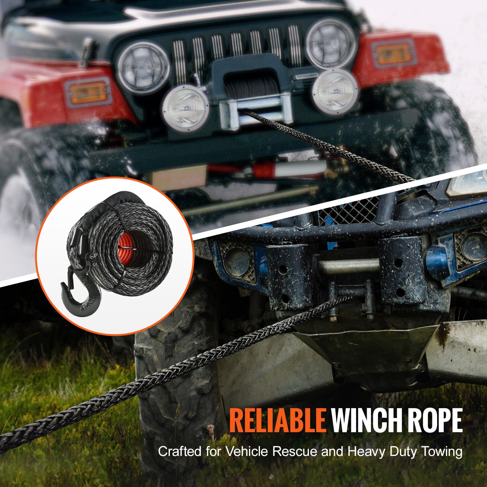 Wine & Champagne Hampers: VEVOR Synthetic Winch Rope, 12.7 mm x 28 m, 142.3 kN, Synthetic Winch Line Cable Rope with Protective Sleeve + Forged Winch Hook + Pull Strap, Universal Fit for SUV, Large Off-Road Vehicle, Truck