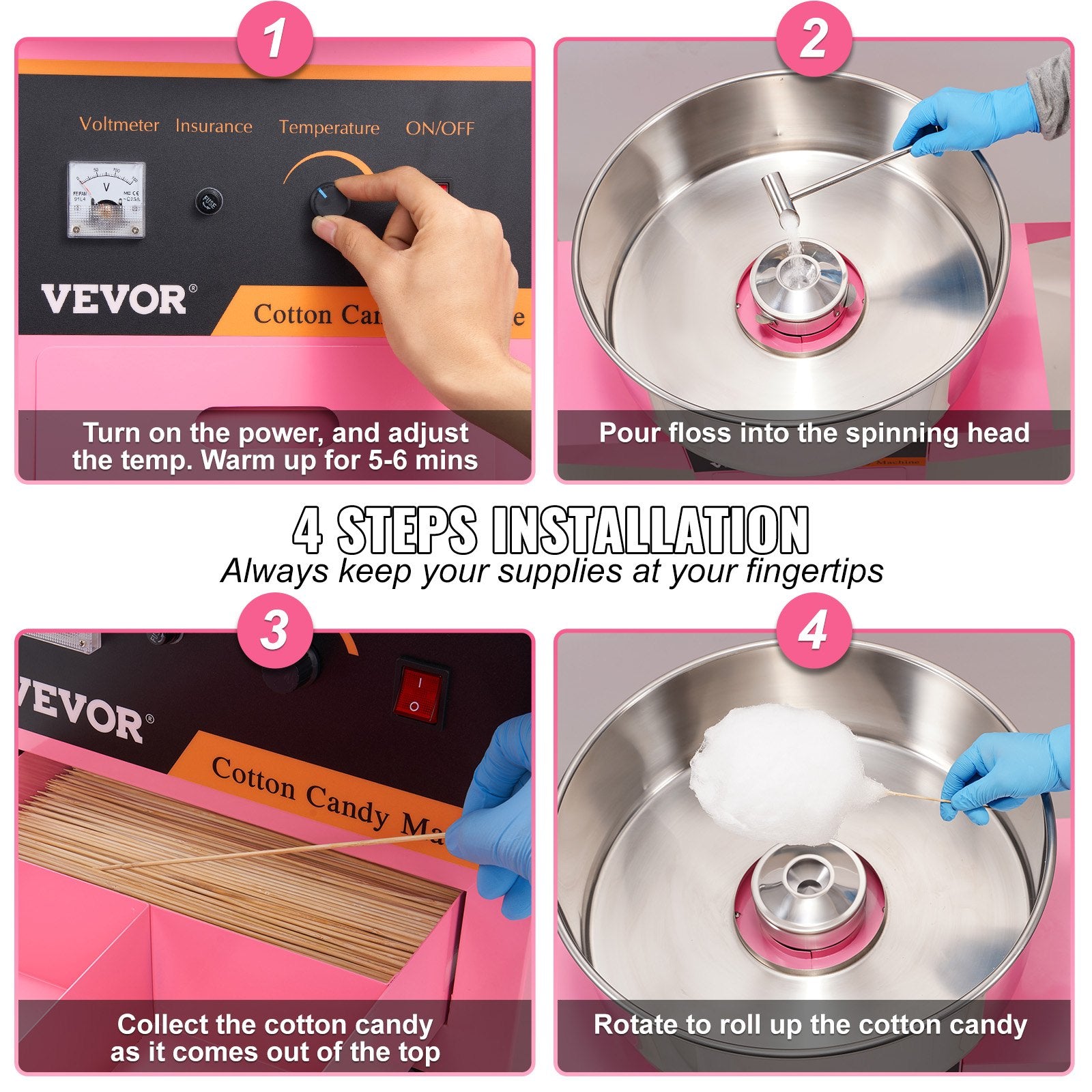 Commercial Cotton Candy Machine with Cart Sugar Floss Maker 1000W Party