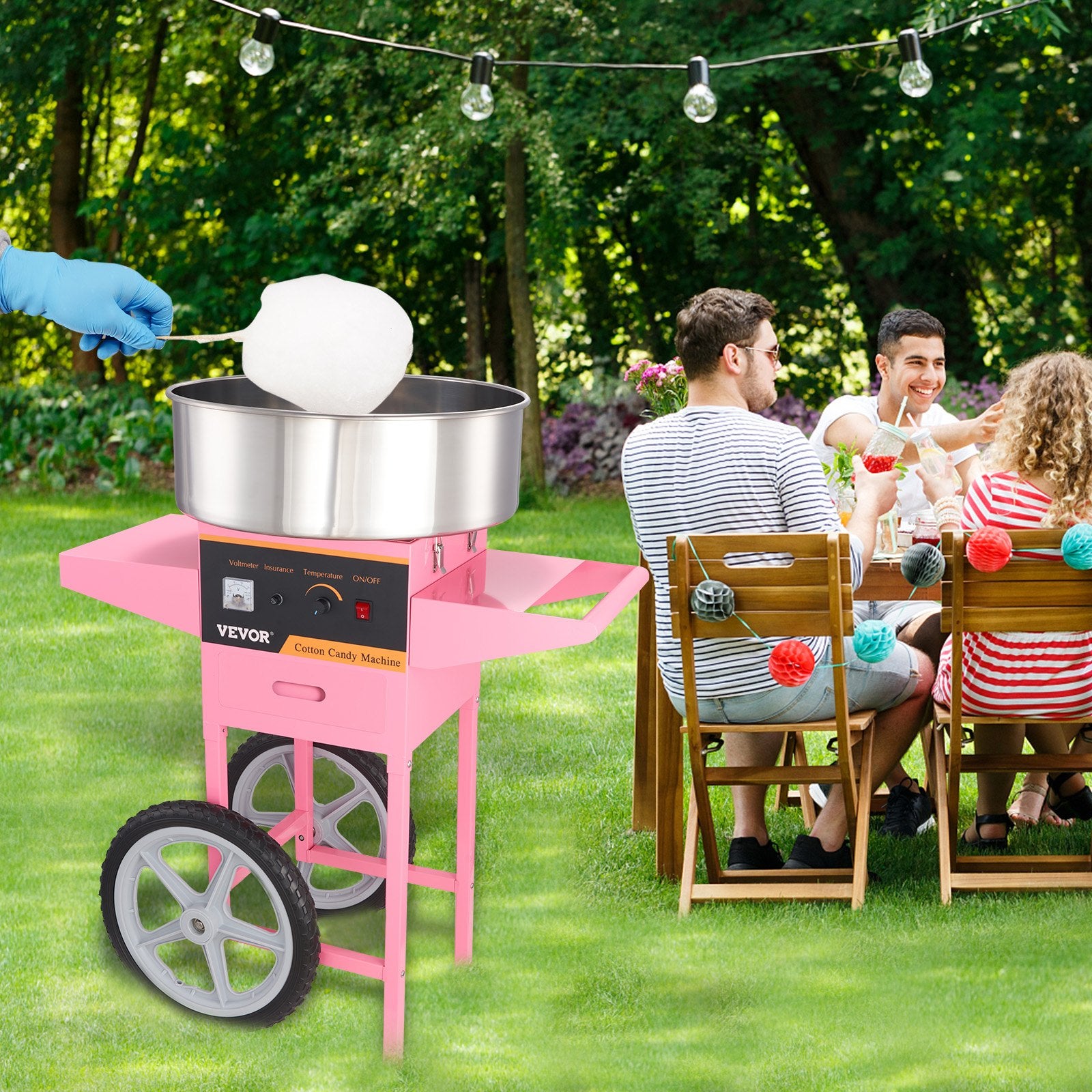 Commercial Cotton Candy Machine with Cart Sugar Floss Maker 1000W Party