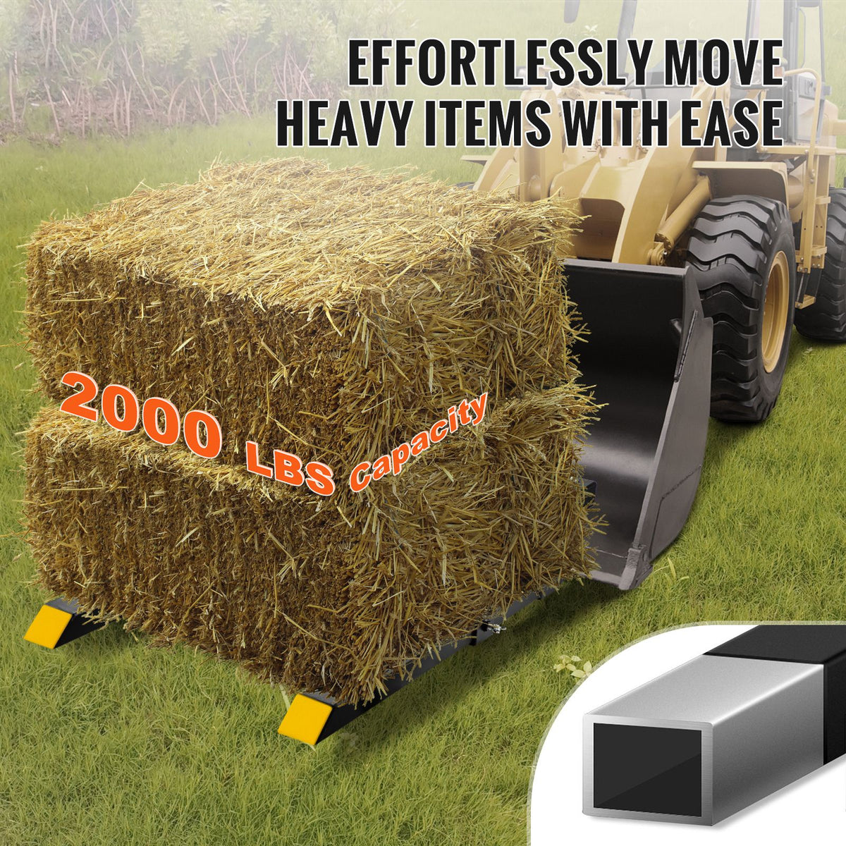 Pallet Forks, 907 kg Clamp on Pallet Forks, 1090 mm Total Length Tractor Bucket Forks with Adjustable Stabilizer bar, Heavy Duty Pallet Forks for Tractor Attachments, Skid Steer, Loader Bucket