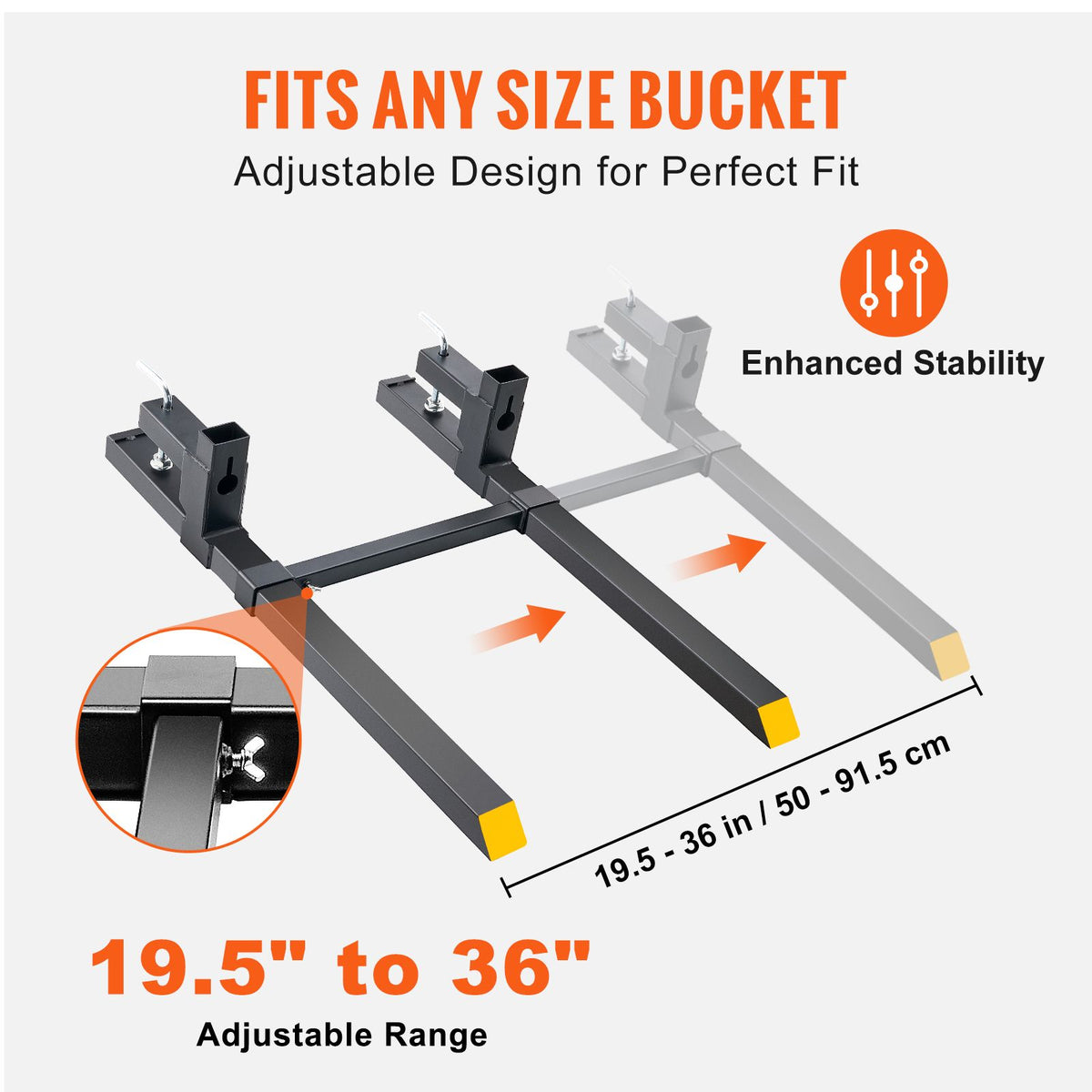 Pallet Forks, 907 kg Clamp on Pallet Forks, 1090 mm Total Length Tractor Bucket Forks with Adjustable Stabilizer bar, Heavy Duty Pallet Forks for Tractor Attachments, Skid Steer, Loader Bucket