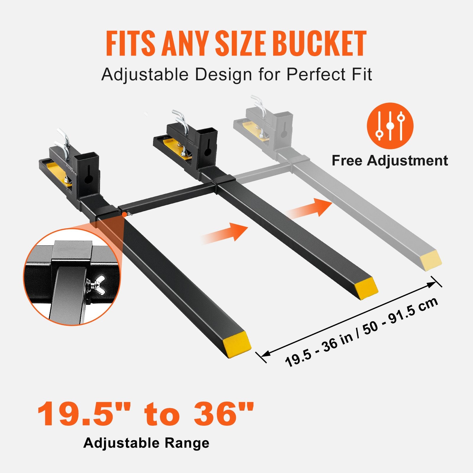 Automotive Parts: VEVOR Pallet Forks, 907 kg Clamp on Pallet Forks, 1490 mm Total Length Heavy Duty Pallet Forks with Adjustable Stabilizer bar, Tractor Bucket Forks for Tractor Attachments, Skid Steer, Loader Bucket