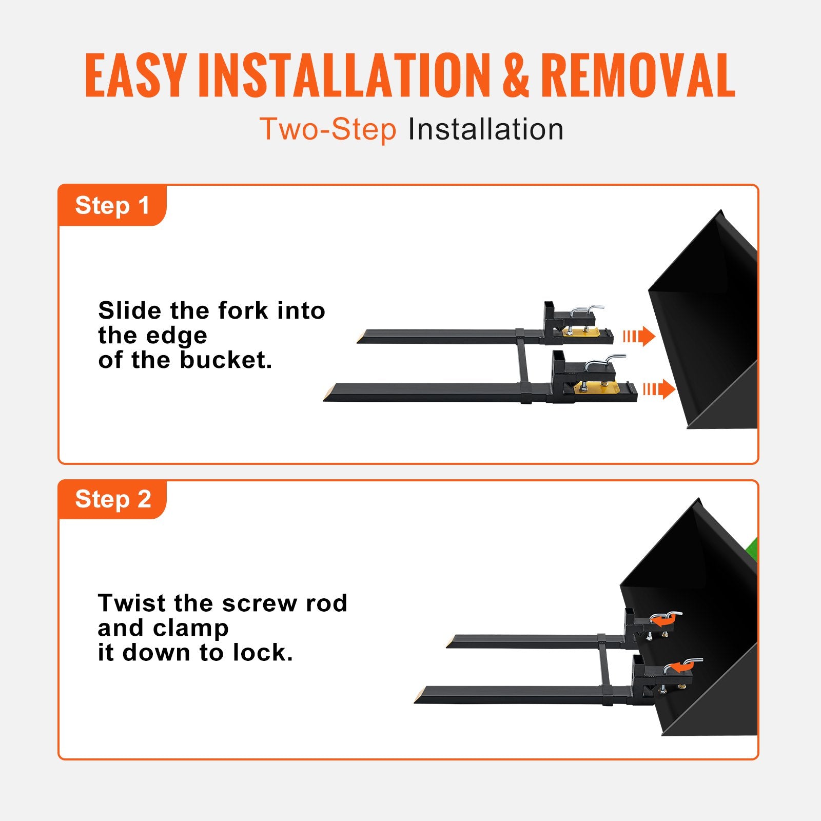 Automotive Parts: VEVOR Pallet Forks, 907 kg Clamp on Pallet Forks, 1490 mm Total Length Heavy Duty Pallet Forks with Adjustable Stabilizer bar, Tractor Bucket Forks for Tractor Attachments, Skid Steer, Loader Bucket