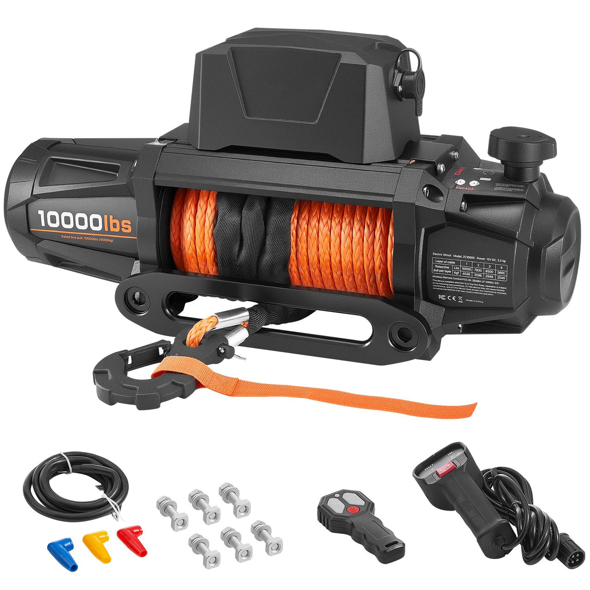 Electric Winch, 4500 kg Load Capacity, 12V DC Truck Winch with Φ8.9 mm x 27.4 m Synthetic Rope, Wireless & Wired Remote Control, IP67 Waterproof for Towing Off-Road SUV Jeep Trailer Boat