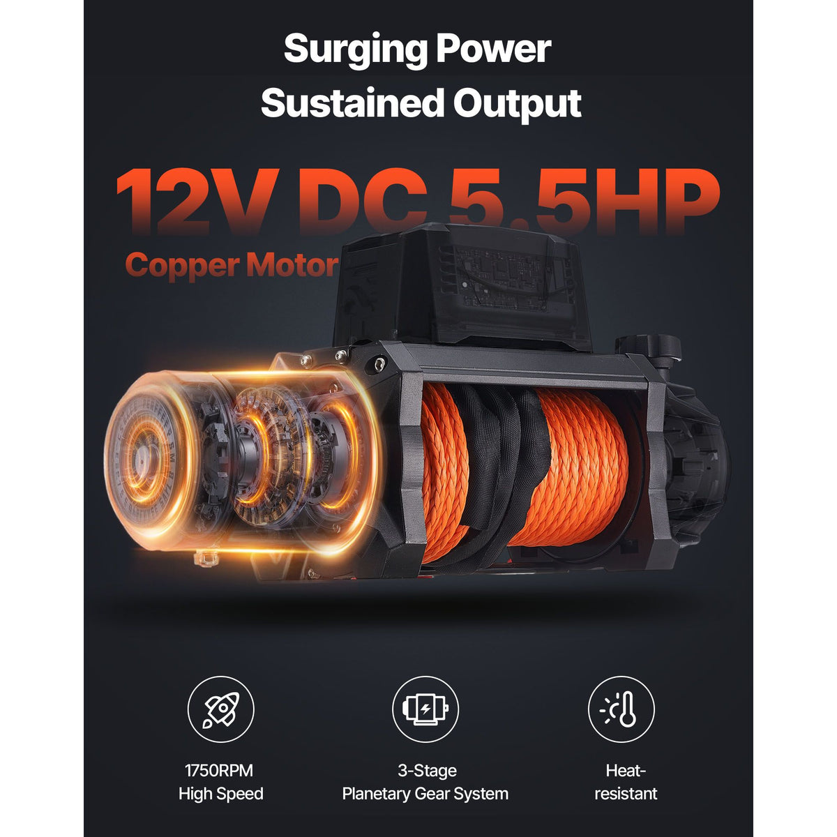 Electric Winch, 4500 kg Load Capacity, 12V DC Truck Winch with Φ8.9 mm x 27.4 m Synthetic Rope, Wireless & Wired Remote Control, IP67 Waterproof for Towing Off-Road SUV Jeep Trailer Boat