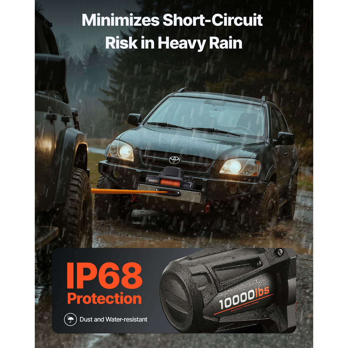 Electric Winch, 4500 kg Load Capacity, 12V DC Truck Winch with Φ8.9 mm x 27.4 m Synthetic Rope, Wireless & Wired Remote Control, IP67 Waterproof for Towing Off-Road SUV Jeep Trailer Boat