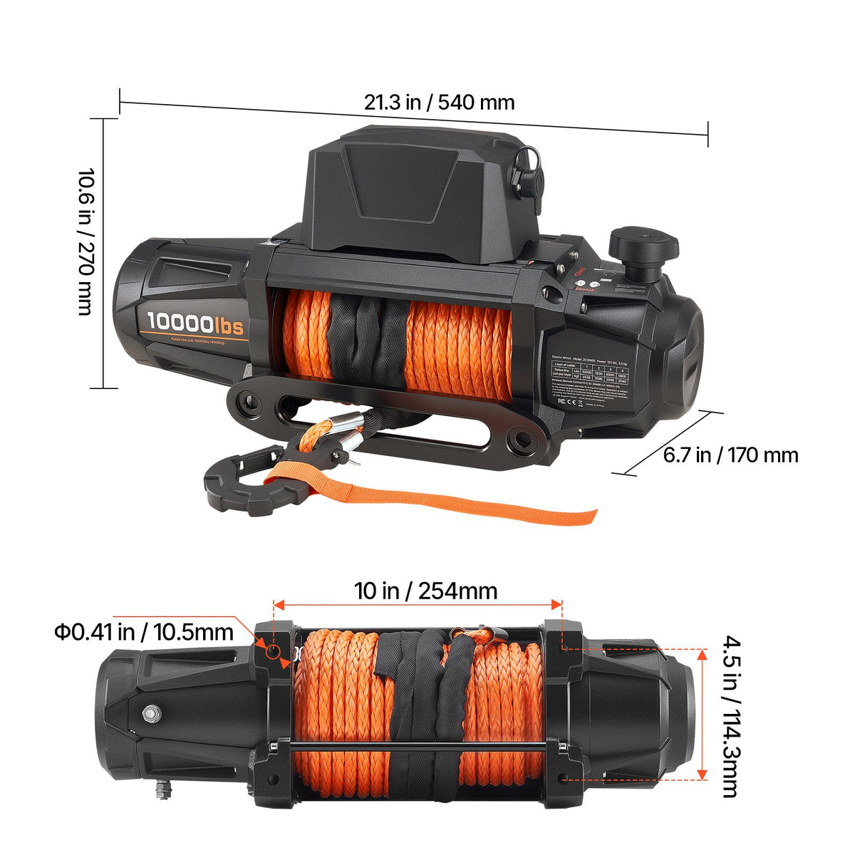 Electric Winch, 4500 kg Load Capacity, 12V DC Truck Winch with Φ8.9 mm x 27.4 m Synthetic Rope, Wireless & Wired Remote Control, IP67 Waterproof for Towing Off-Road SUV Jeep Trailer Boat