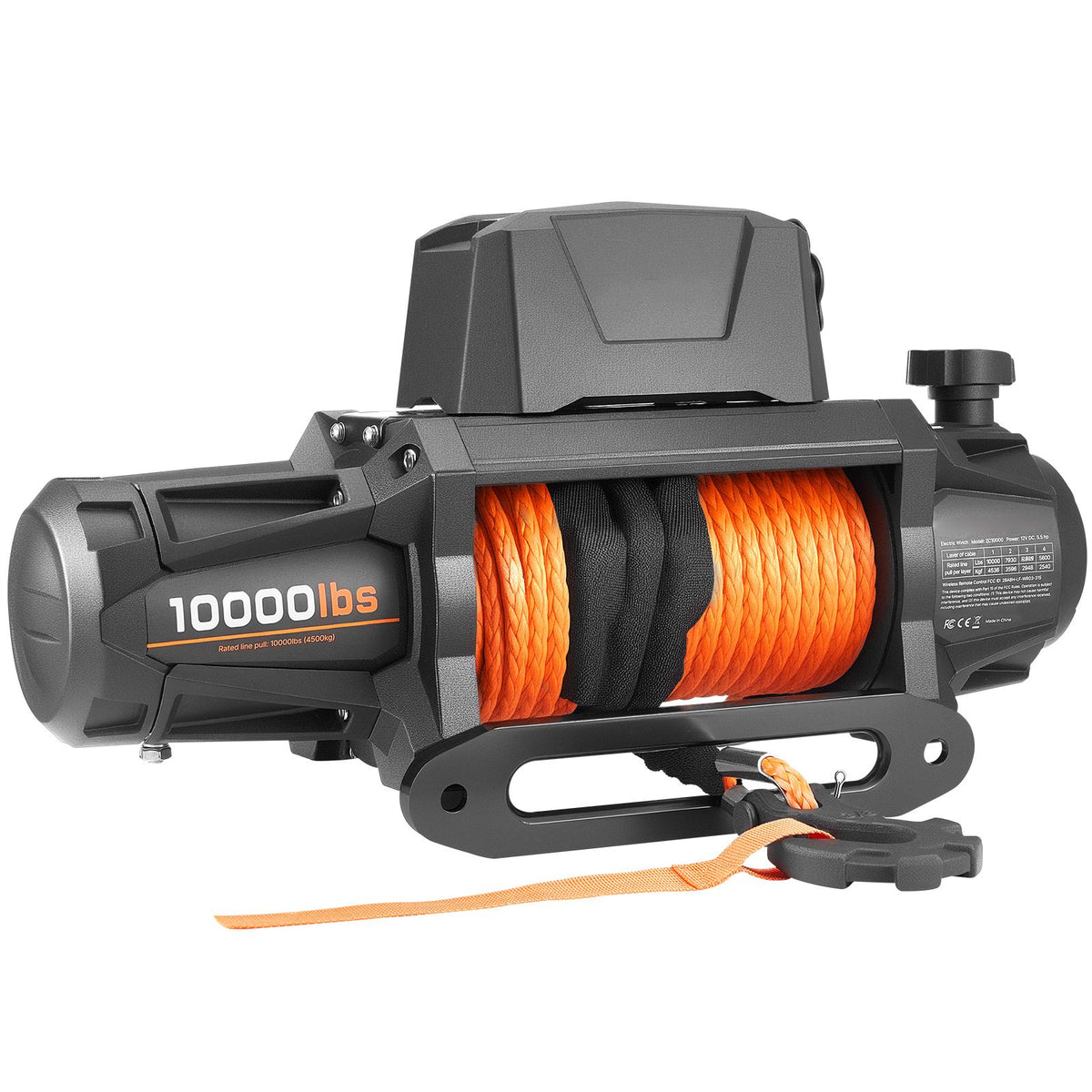 Electric Winch, 4500 kg Load Capacity, 12V DC Truck Winch with Φ8.9 mm x 27.4 m Synthetic Rope, Wireless & Wired Remote Control, IP67 Waterproof for Towing Off-Road SUV Jeep Trailer Boat