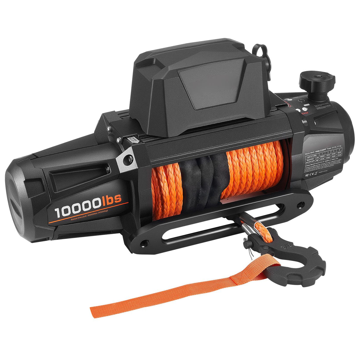 Electric Winch, 4500 kg Load Capacity, 12V DC Truck Winch with Φ8.9 mm x 27.4 m Synthetic Rope, Wireless & Wired Remote Control, IP67 Waterproof for Towing Off-Road SUV Jeep Trailer Boat