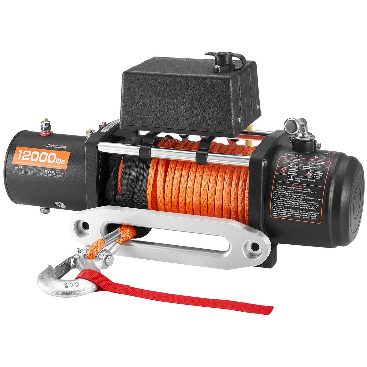 Electric Winch, 5400 kg Load Capacity, 12V DC Truck Winch with Φ9.1 mm x 23 m Synthetic Rope, Wireless & Wired Remote Control, IP55 Waterproof for Towing Off-Road SUV Jeep Trailer Boat