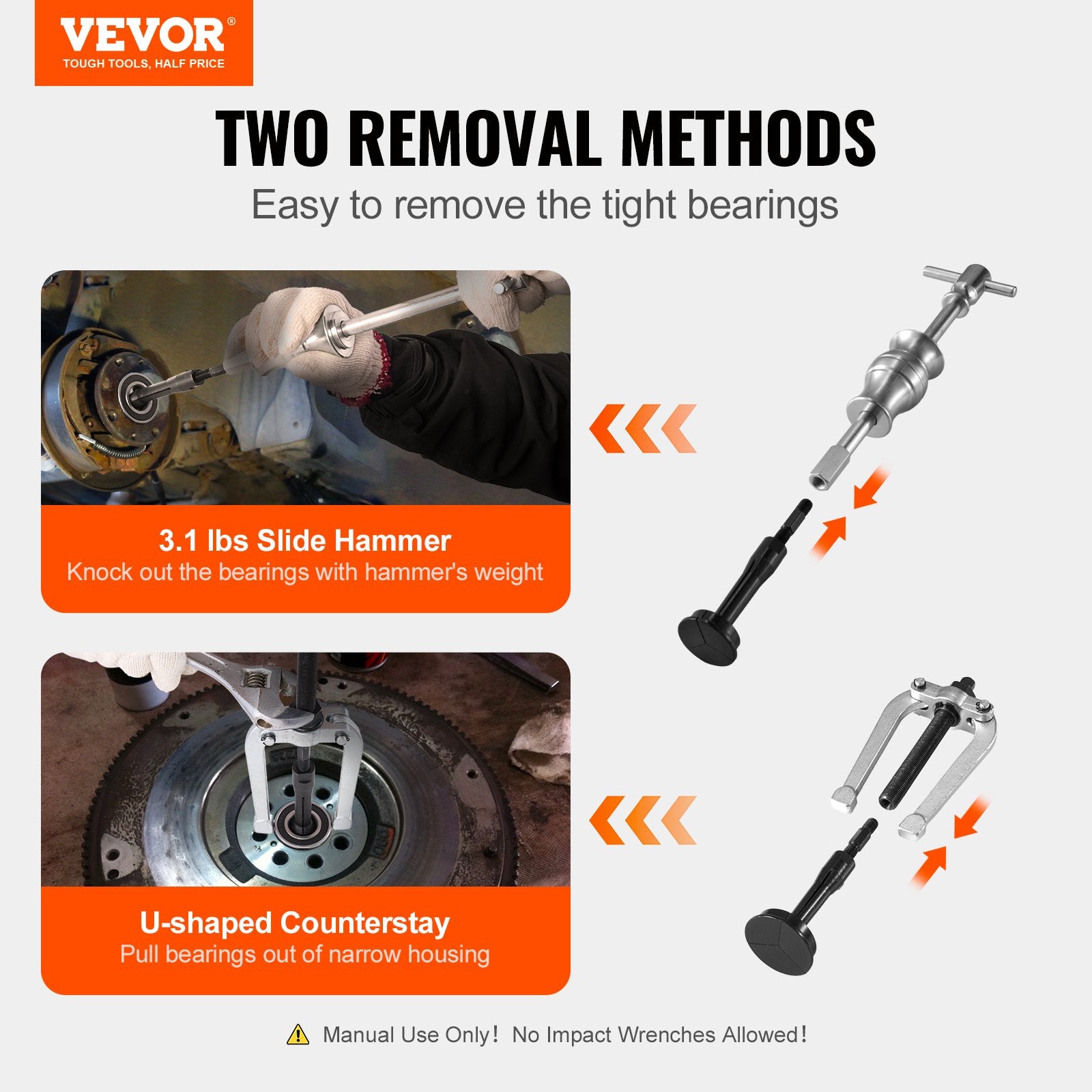 Hand Tools: VEVOR Blind Hole Collet Bearing Race and Seal Puller Extractor Kit, Slide Hammer Pilot Insert Inner Internal Bearing Removal Tool Set, 10 Adjustable Collects and Counterstay, 16 PCS