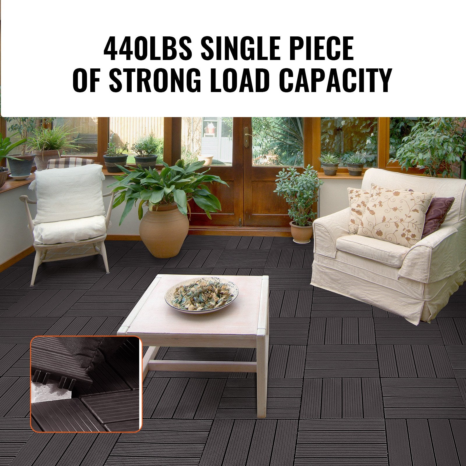 Dog Playpens & Gates: VEVOR Interlocking Deck Tiles, 10 Pack,12"x12" 10 sq. ft Plastic Waterproof Outdoor Flooring All Weather Use, Patio Floor Decking Covering Tiles for Porch Poolside Balcony Backyard, Dark Brown