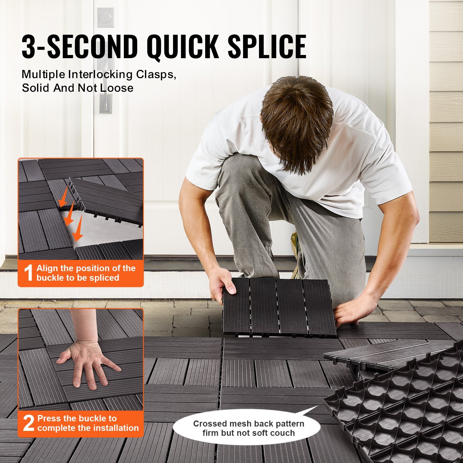 Dog Playpens & Gates: VEVOR Interlocking Deck Tiles, 10 Pack,12"x12" 10 sq. ft Plastic Waterproof Outdoor Flooring All Weather Use, Patio Floor Decking Covering Tiles for Porch Poolside Balcony Backyard, Dark Brown
