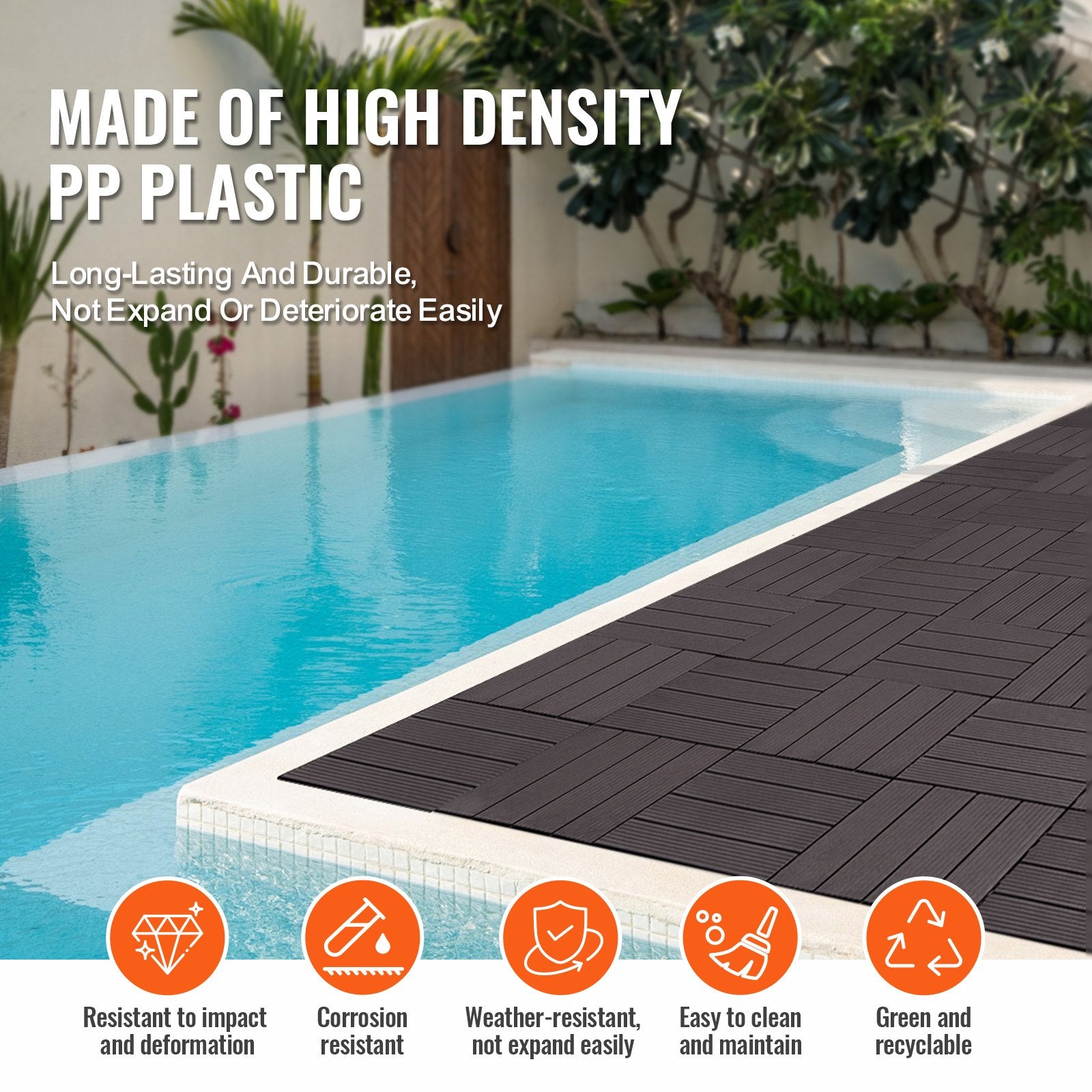 Dog Playpens & Gates: VEVOR Interlocking Deck Tiles, 10 Pack,12"x12" 10 sq. ft Plastic Waterproof Outdoor Flooring All Weather Use, Patio Floor Decking Covering Tiles for Porch Poolside Balcony Backyard, Dark Brown