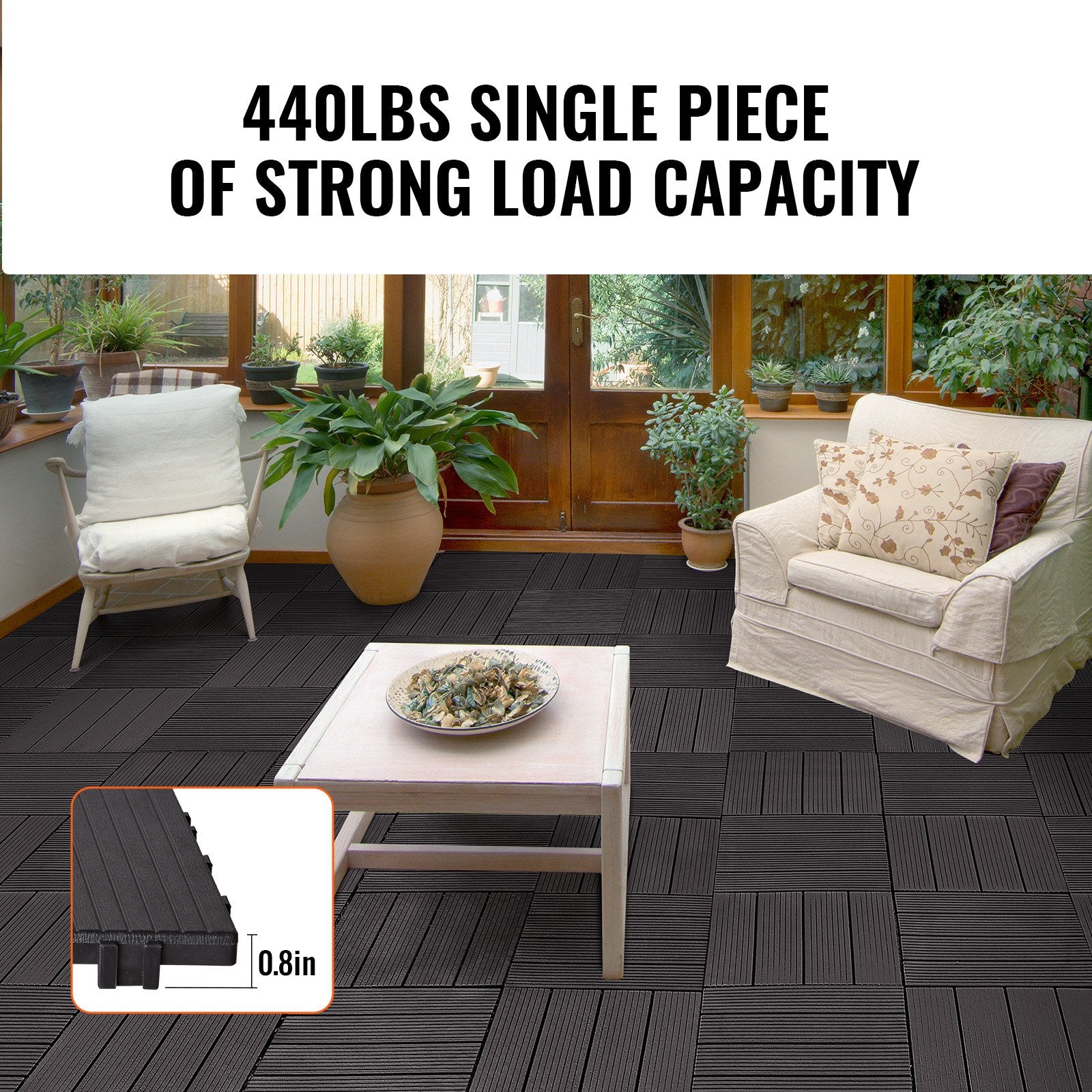 Dog Playpens & Gates: VEVOR Interlocking Deck Tiles, 36 Pack,11.6"x11.6" 36 sq. ft Plastic Waterproof Outdoor Flooring All Weather Use, Patio Floor Decking Covering Tiles for Porch Poolside Balcony Backyard, Dark Brown