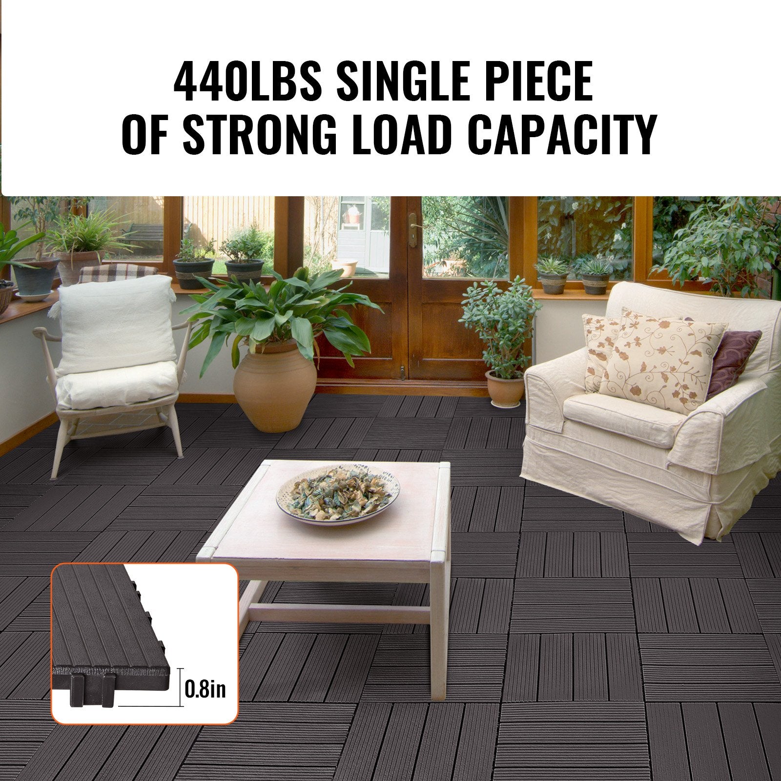 Boating Accessories: VEVOR Interlocking Deck Tiles 54 Pack 12"x12" Waterproof for Porch Dark Brown