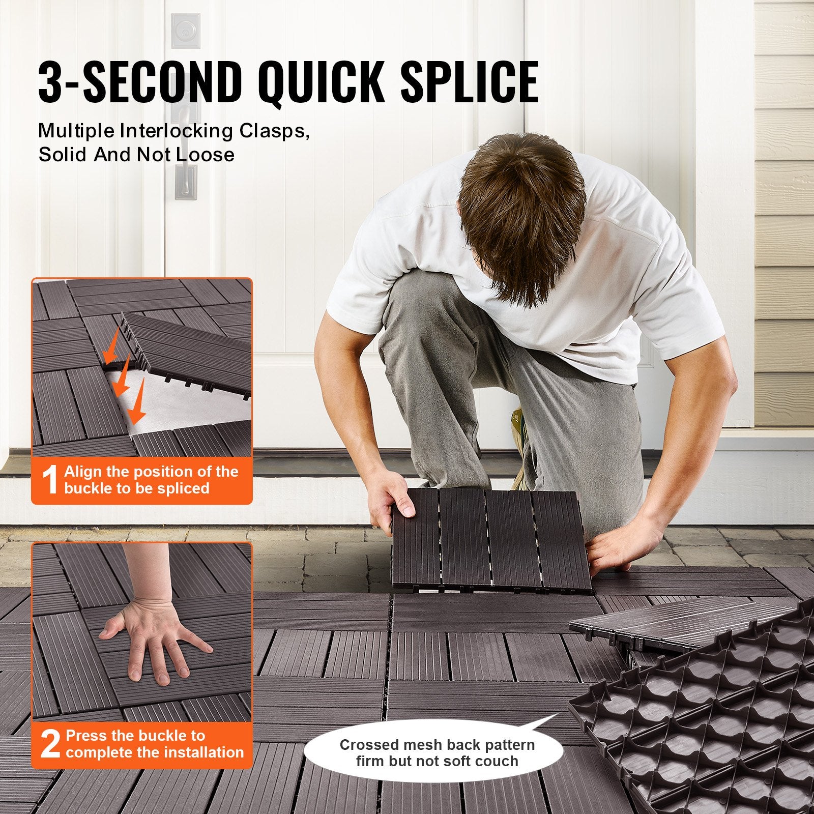 Boating Accessories: VEVOR Interlocking Deck Tiles 54 Pack 12"x12" Waterproof for Porch Dark Brown