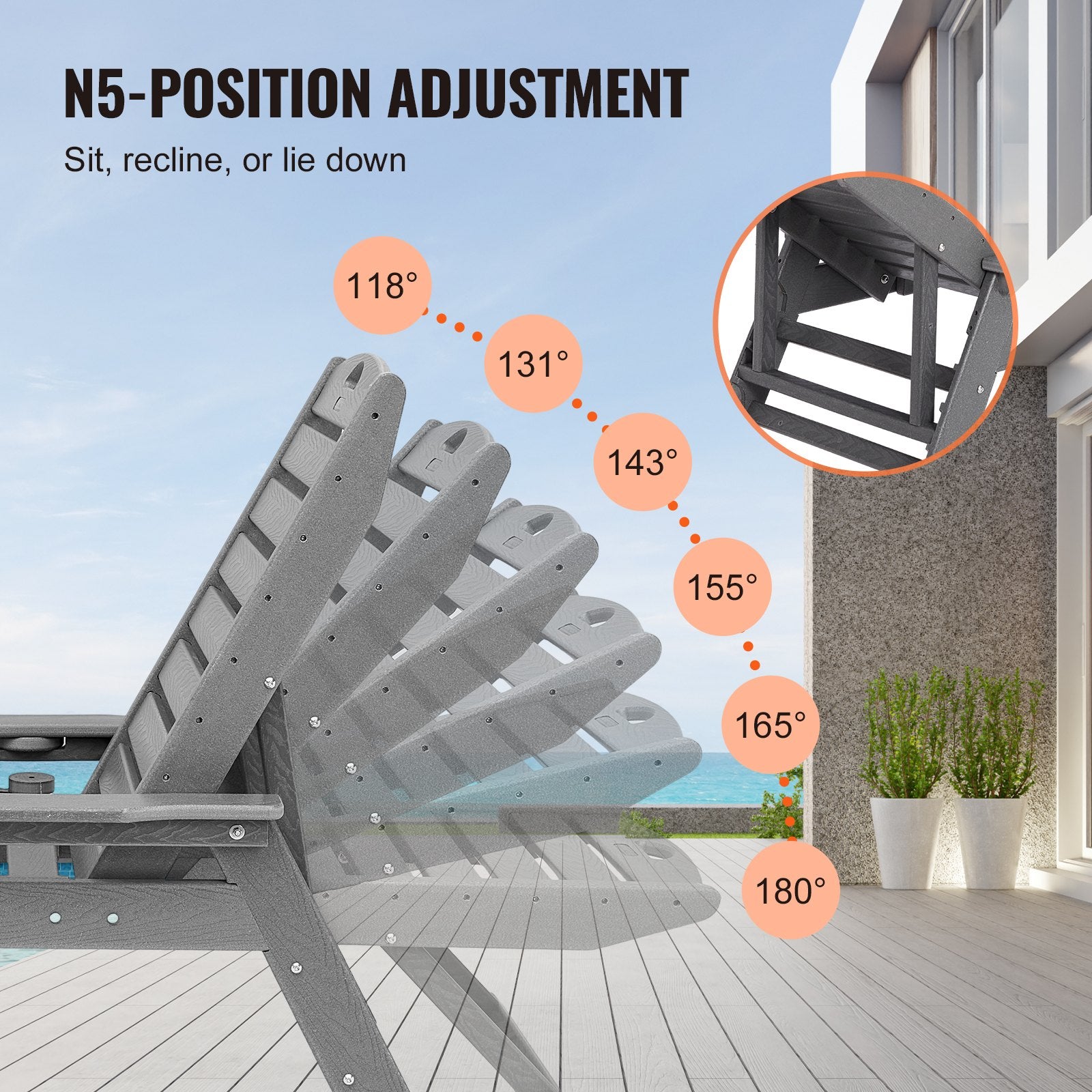 Outdoor Chairs: VEVOR Outdoor Chaise Lounge Chair 6 Positions Reclining Patio Bench Lounger Gray