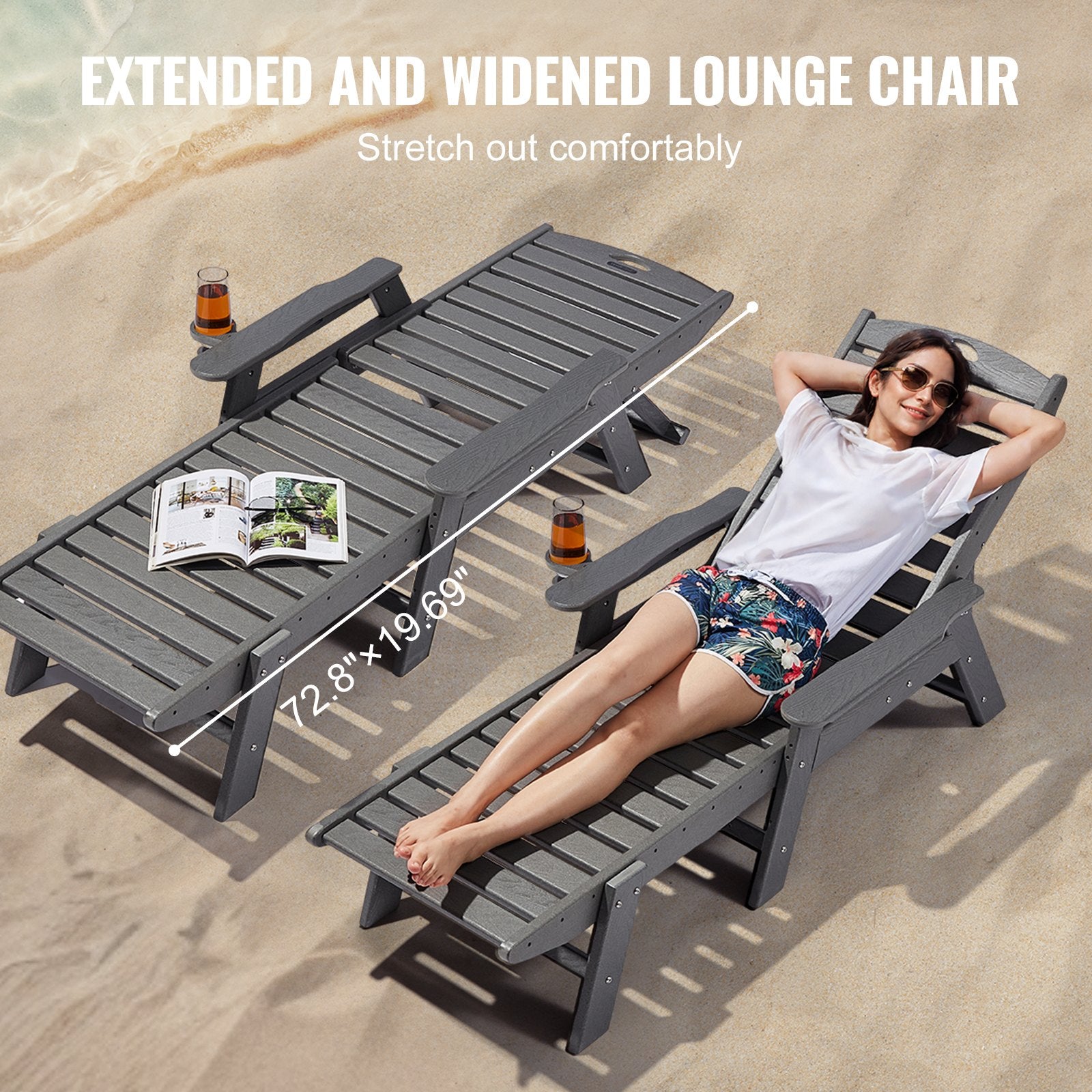 Outdoor Chairs: VEVOR Outdoor Chaise Lounge Chair 6 Positions Reclining Patio Bench Lounger Gray