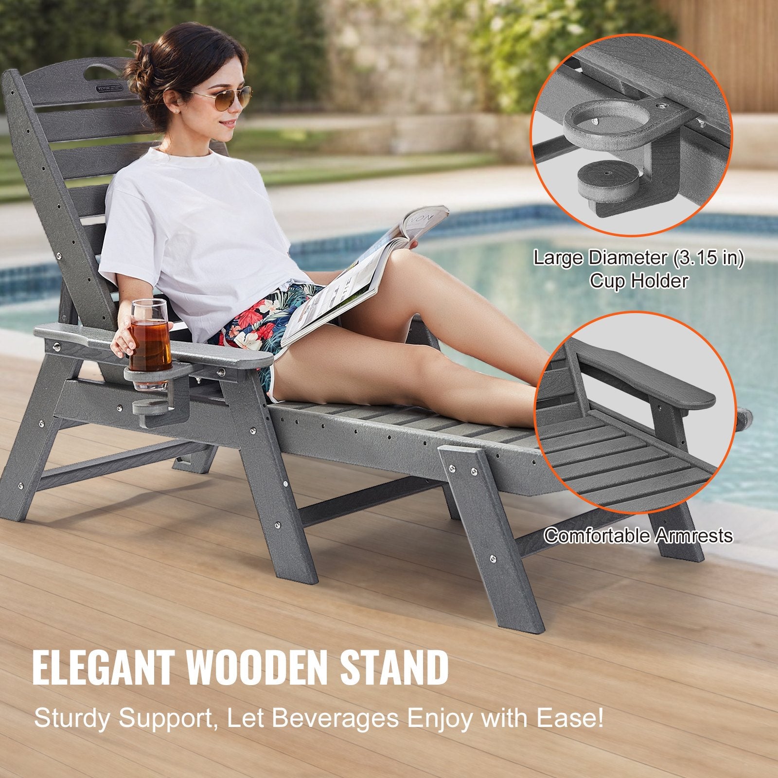 Outdoor Chairs: VEVOR Outdoor Chaise Lounge Chair 6 Positions Reclining Patio Bench Lounger Gray