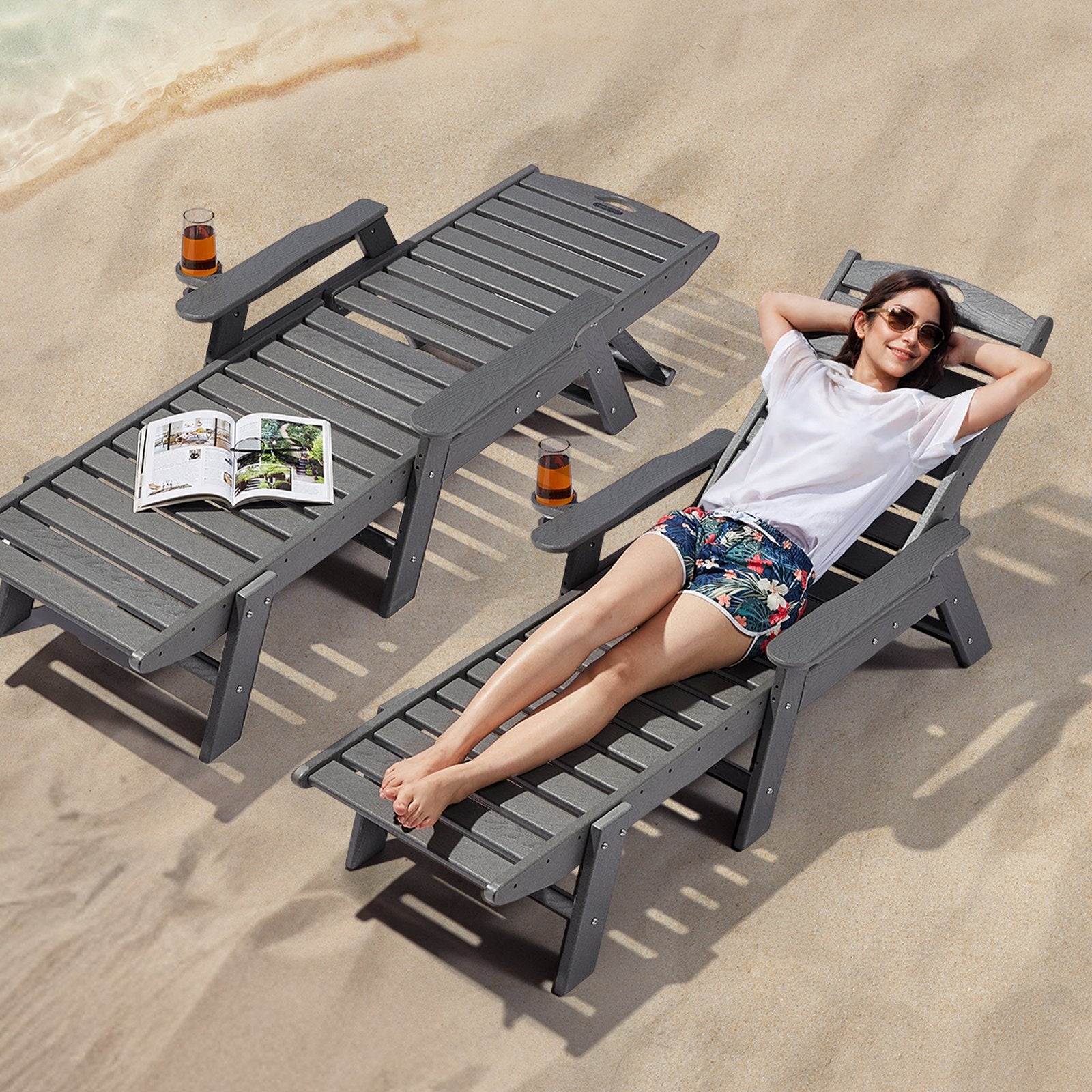 Outdoor Chairs: VEVOR Outdoor Chaise Lounge Chair 6 Positions Reclining Patio Bench Lounger Gray