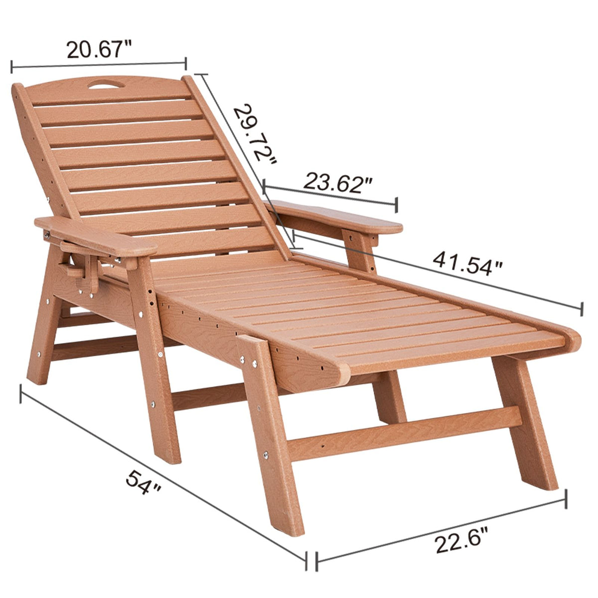 Chaise Lounge Chair, 181 kg Weight Capacity, 6 Positions Adjustable Patio Lounge Chair, Outdoor HDPE Lounge Chair with Backrest & Cup Holder, for Pool Poolside Deck Backyard Lawn, Brown