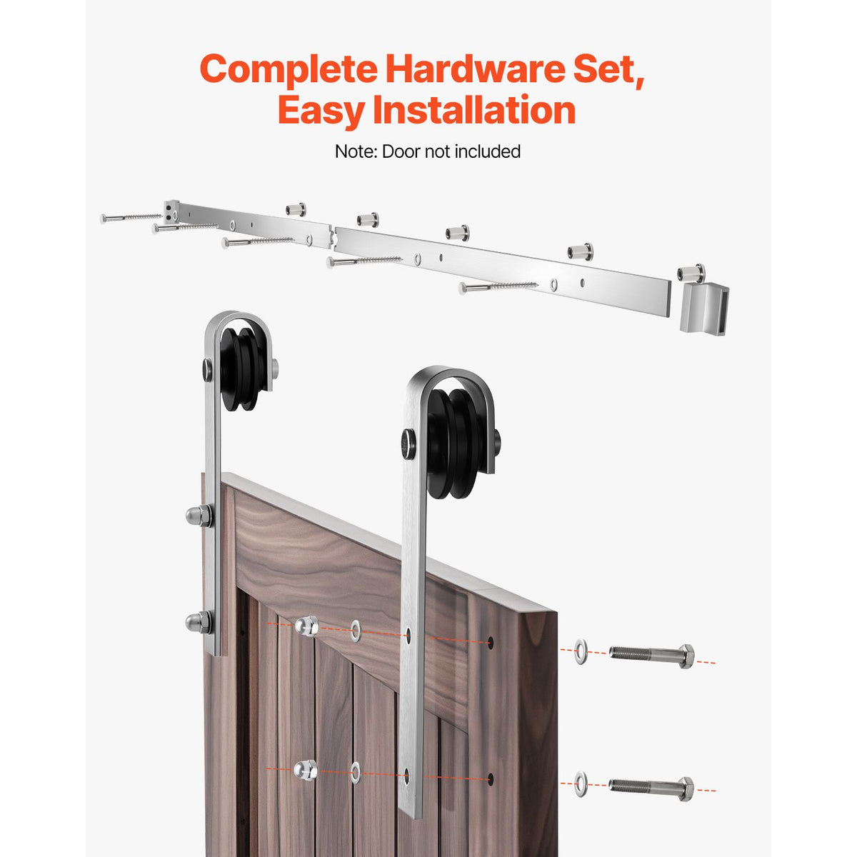 5FT Sliding Barn Door Hardware Kit, 330 LBS Weight Capacity, Compatible with 30 Inches Max Width & 1-3/8 to 1-3/4 Inches Thickness Single Sliding Barn Door, Durable Track & J-shape Roller Silver