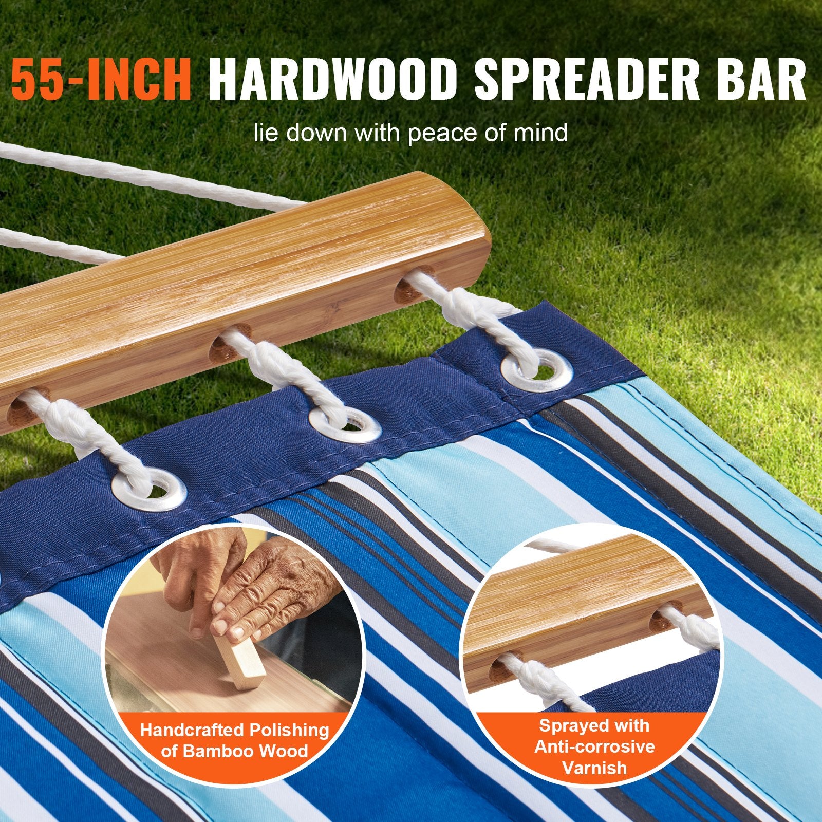 Double Quilted Fabric Hammock, 12 FT Double Hammock with Hardwood Spreader Bars, 2 Person Quilted Hammock with Detachable Pillow and Chains for Camping Outdoor Patio Yard Beach, 480 lbs Capacity