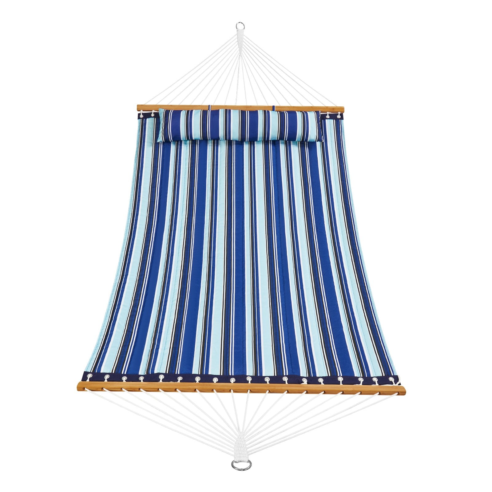 Double Quilted Fabric Hammock, 12 FT Double Hammock with Hardwood Spreader Bars, 2 Person Quilted Hammock with Detachable Pillow and Chains for Camping Outdoor Patio Yard Beach, 480 lbs Capacity
