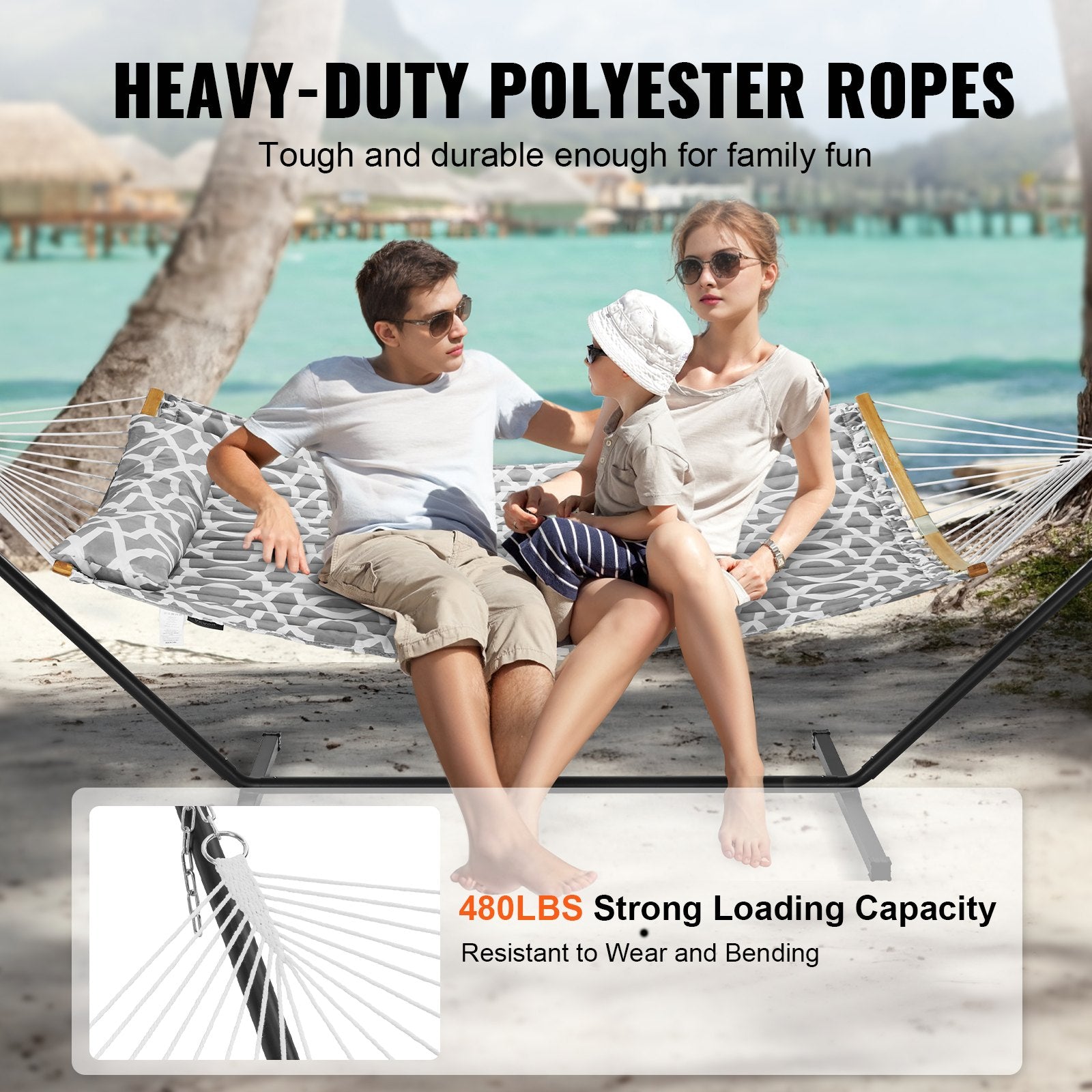 Tents: VEVOR Two Person Hammock with Stand Included, Double Hammock with Curved Spreader Bar and Detachable Pillow and Portable Carrying Bag, Perfect for Outdoor Freestanding Hammock, 480lb Capacity