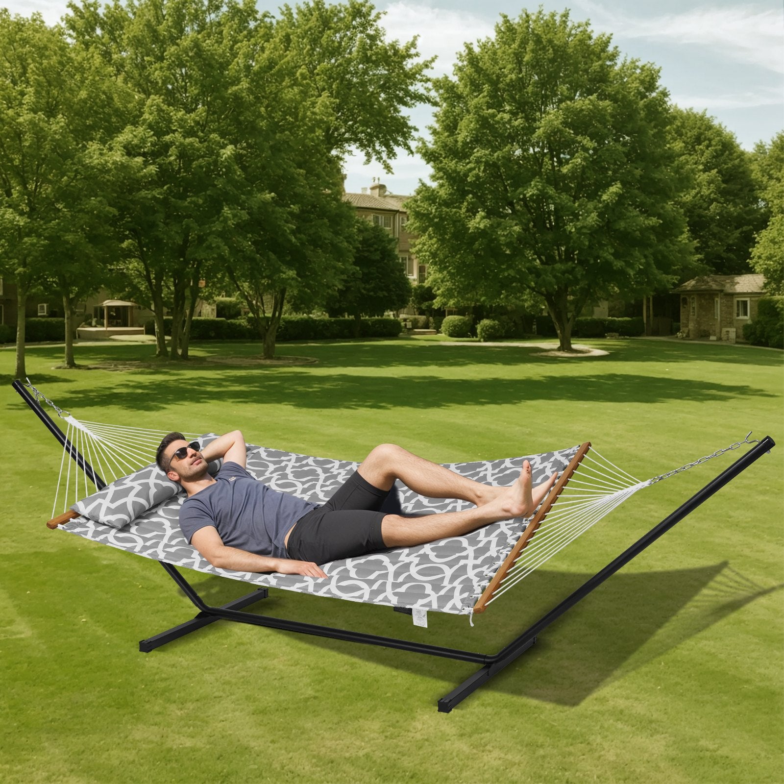 Tents: VEVOR Two Person Hammock with Stand Included Heavy Duty 480lb Capacity, Double Hammock with 12 FT Steel Stand and Portable Carrying Bag and Pillow, Freestanding Hammock for Outdoor Patio Yard Beach