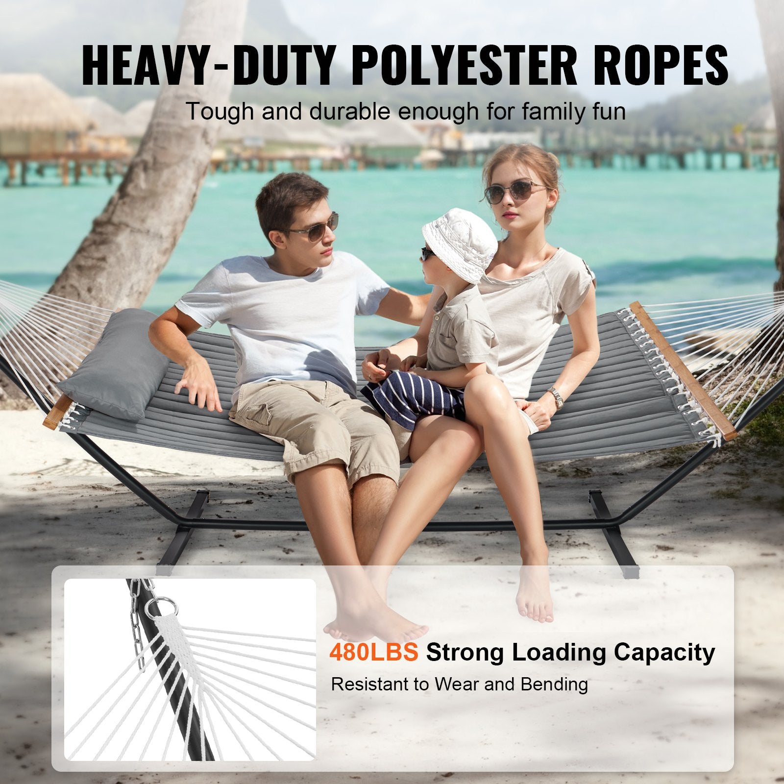 Tents: VEVOR Double Quilted Fabric Hammock Two Person Hammock with Stand 480lb Capacity
