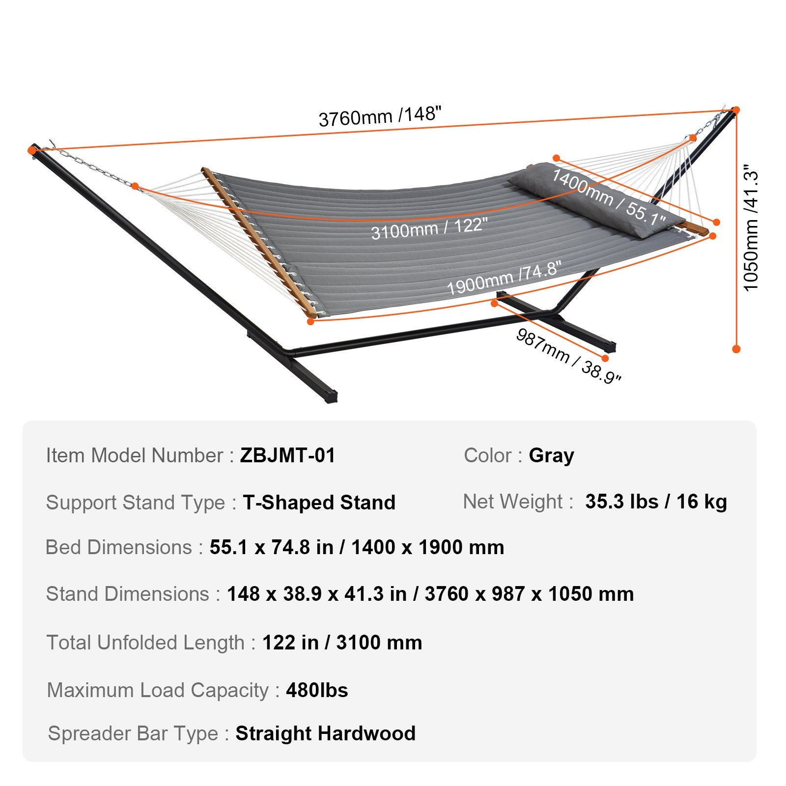 Tents: VEVOR Double Quilted Fabric Hammock Two Person Hammock with Stand 480lb Capacity