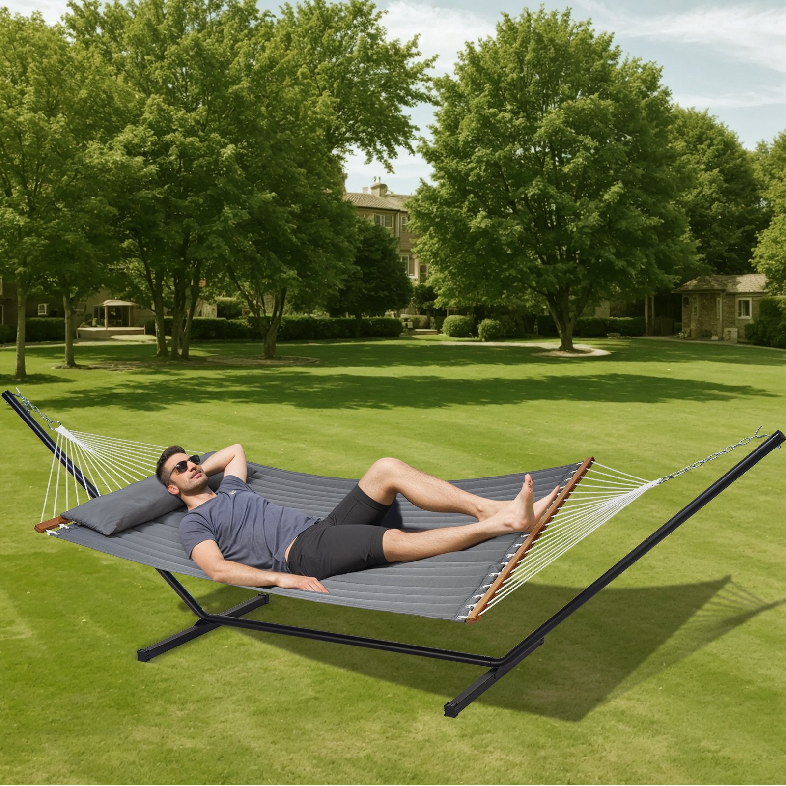Tents: VEVOR Double Quilted Fabric Hammock Two Person Hammock with Stand 480lb Capacity