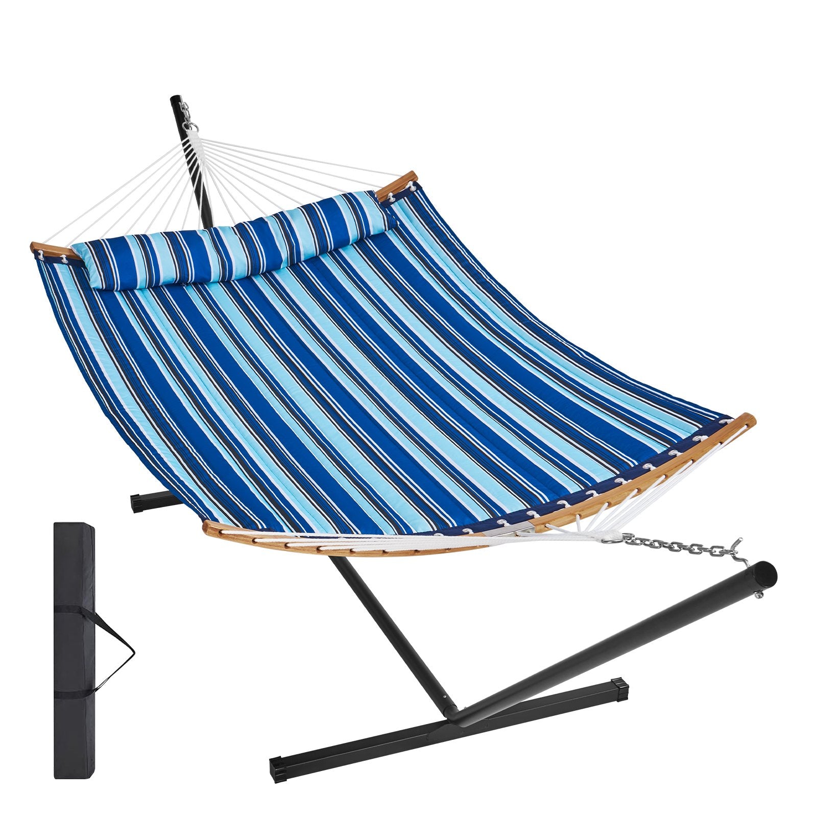 Tents: VEVOR Two Person Hammock with Stand Included, Double Hammock with Curved Spreader Bar and Detachable Pillow and Portable Carrying Bag, Perfect for Outdoor Freestanding Hammock, 480lb Capacity