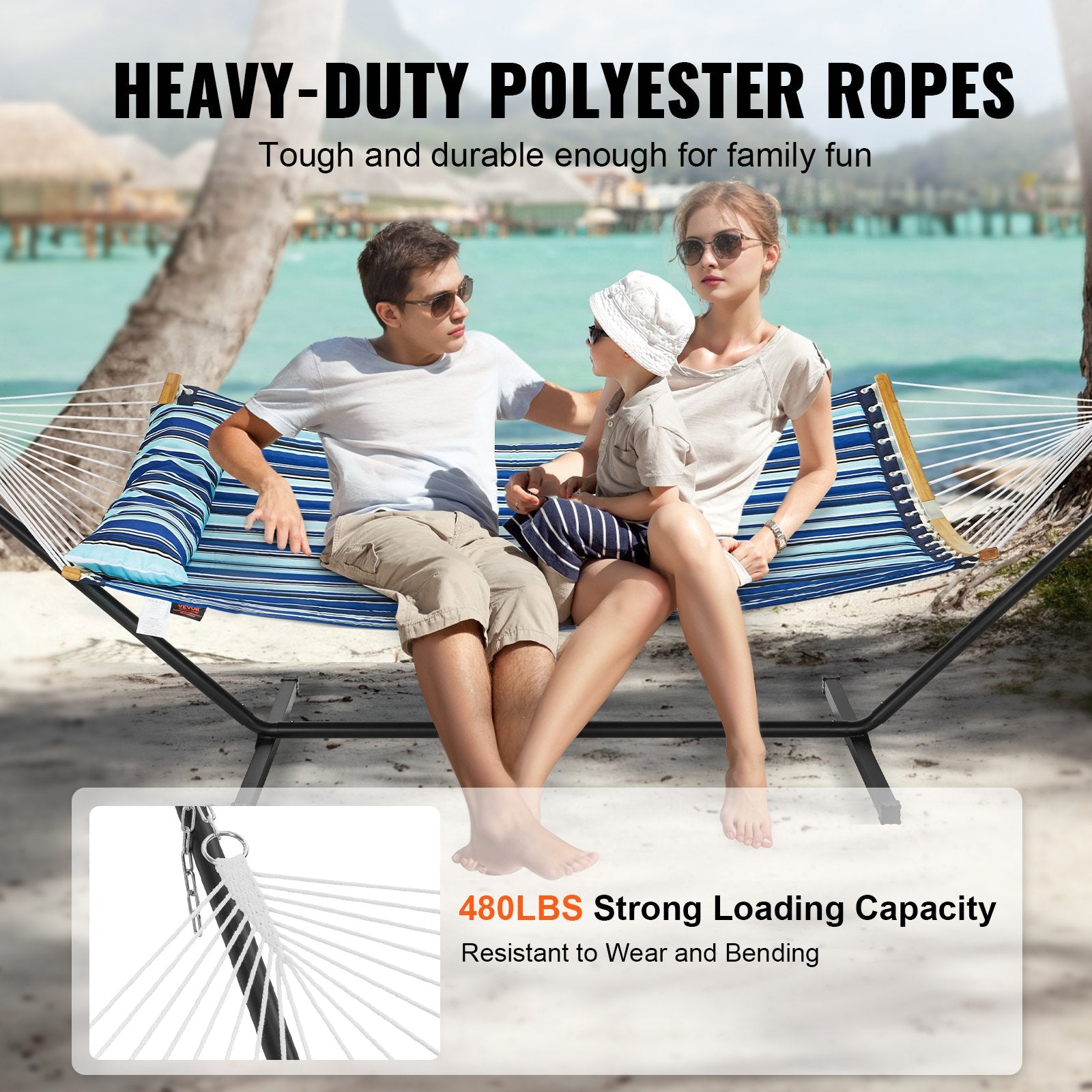Tents: VEVOR Two Person Hammock with Stand Included, Double Hammock with Curved Spreader Bar and Detachable Pillow and Portable Carrying Bag, Perfect for Outdoor Freestanding Hammock, 480lb Capacity